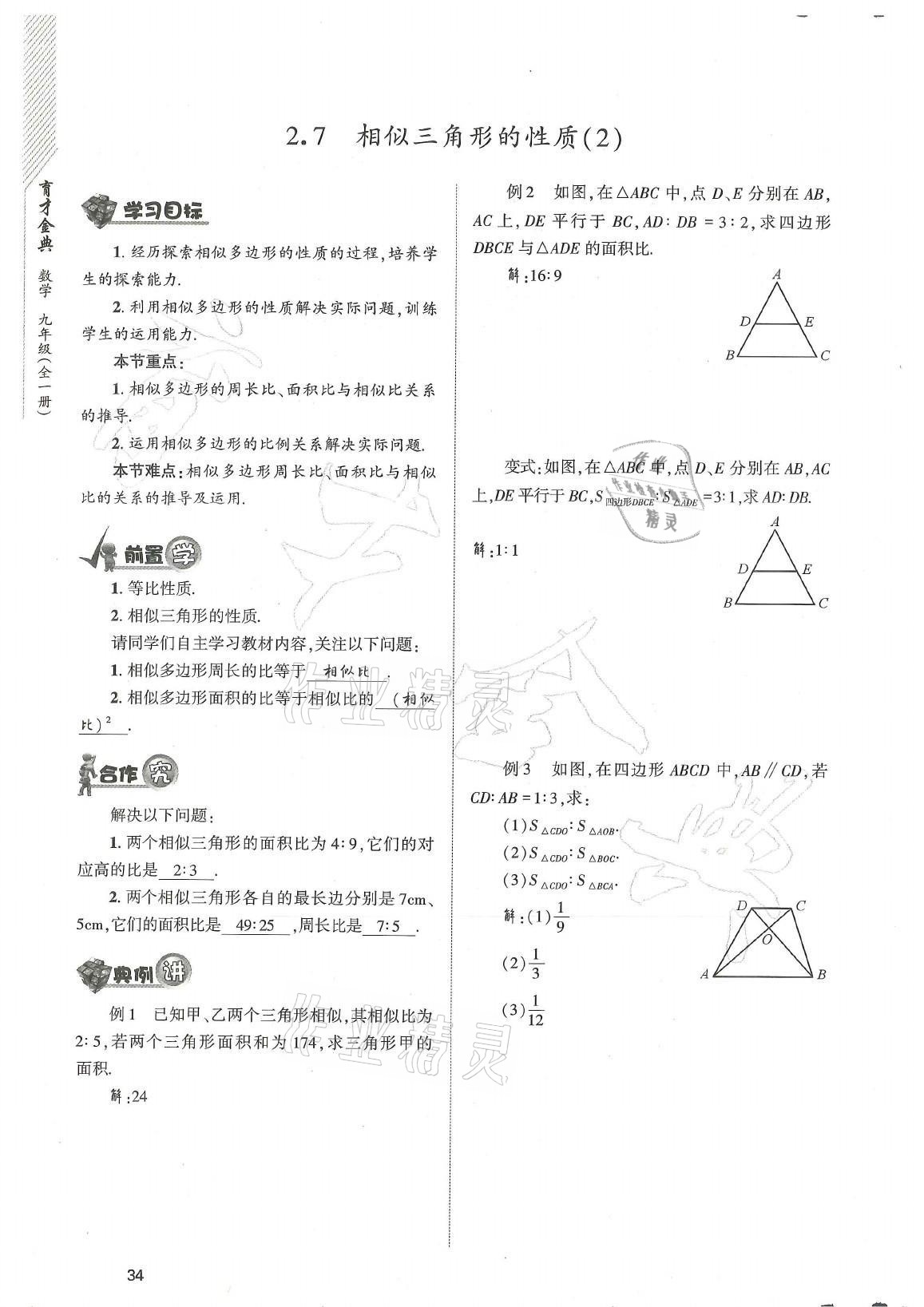 2021年育才金典九年級數(shù)學(xué)全一冊北師大版 參考答案第34頁