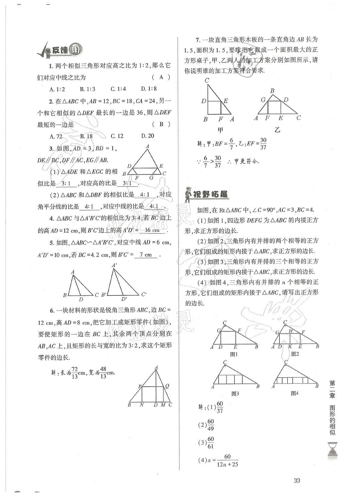 2021年育才金典九年級(jí)數(shù)學(xué)全一冊北師大版 參考答案第33頁