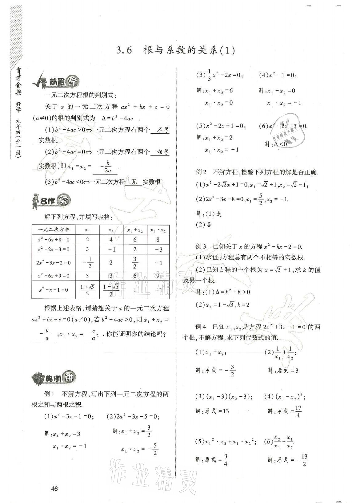 2021年育才金典九年級數(shù)學(xué)全一冊北師大版 參考答案第46頁