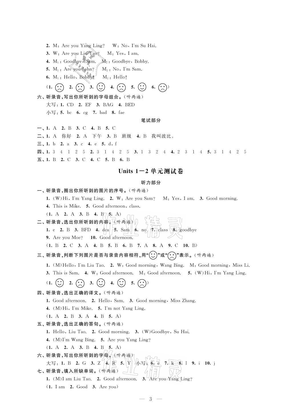 2021年小學(xué)測(cè)控優(yōu)化練習(xí)單元測(cè)試卷三年級(jí)英語(yǔ)上冊(cè)譯林版 參考答案第3頁(yè)