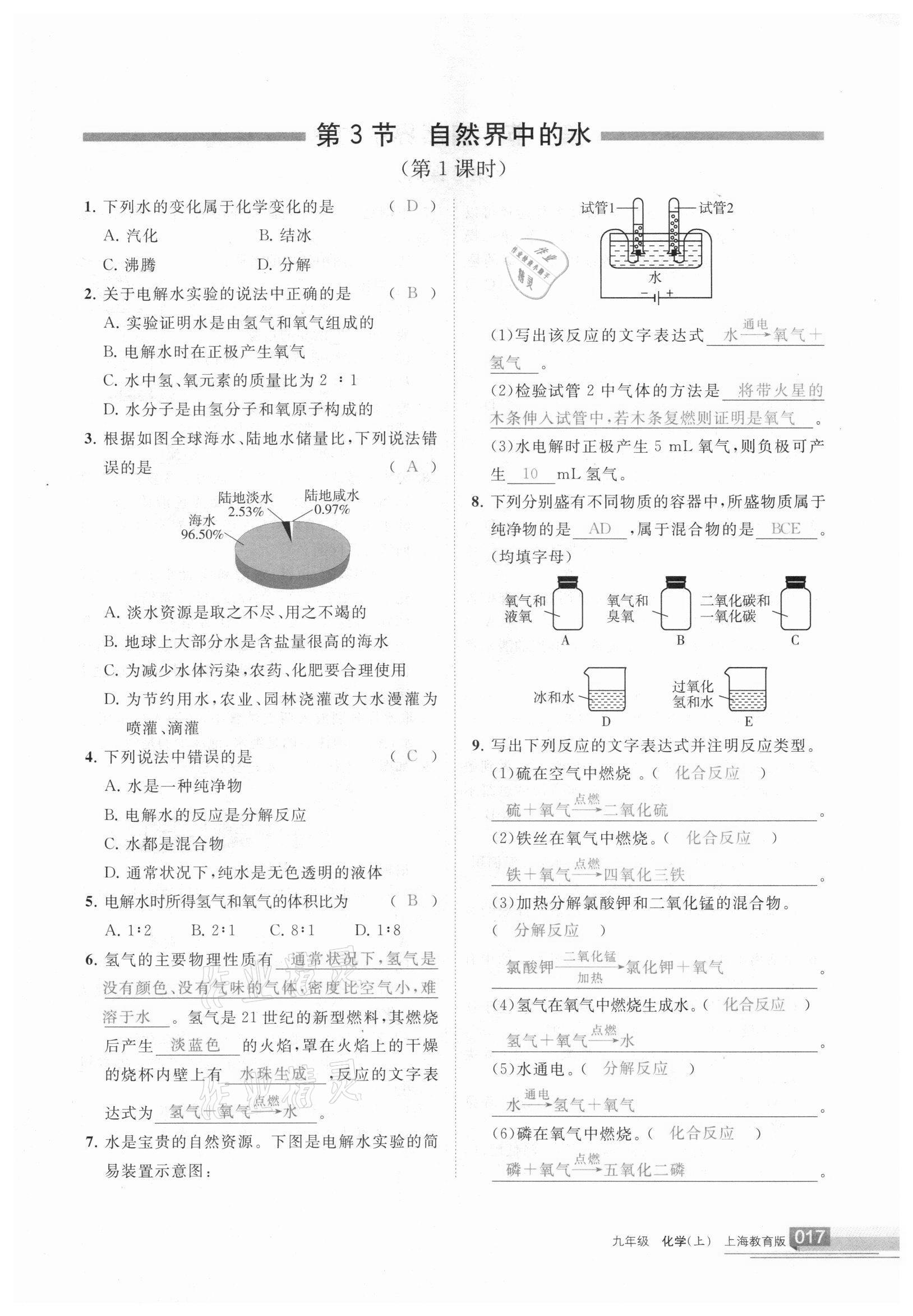 2021年學(xué)習(xí)之友九年級化學(xué)上冊滬教版 參考答案第17頁