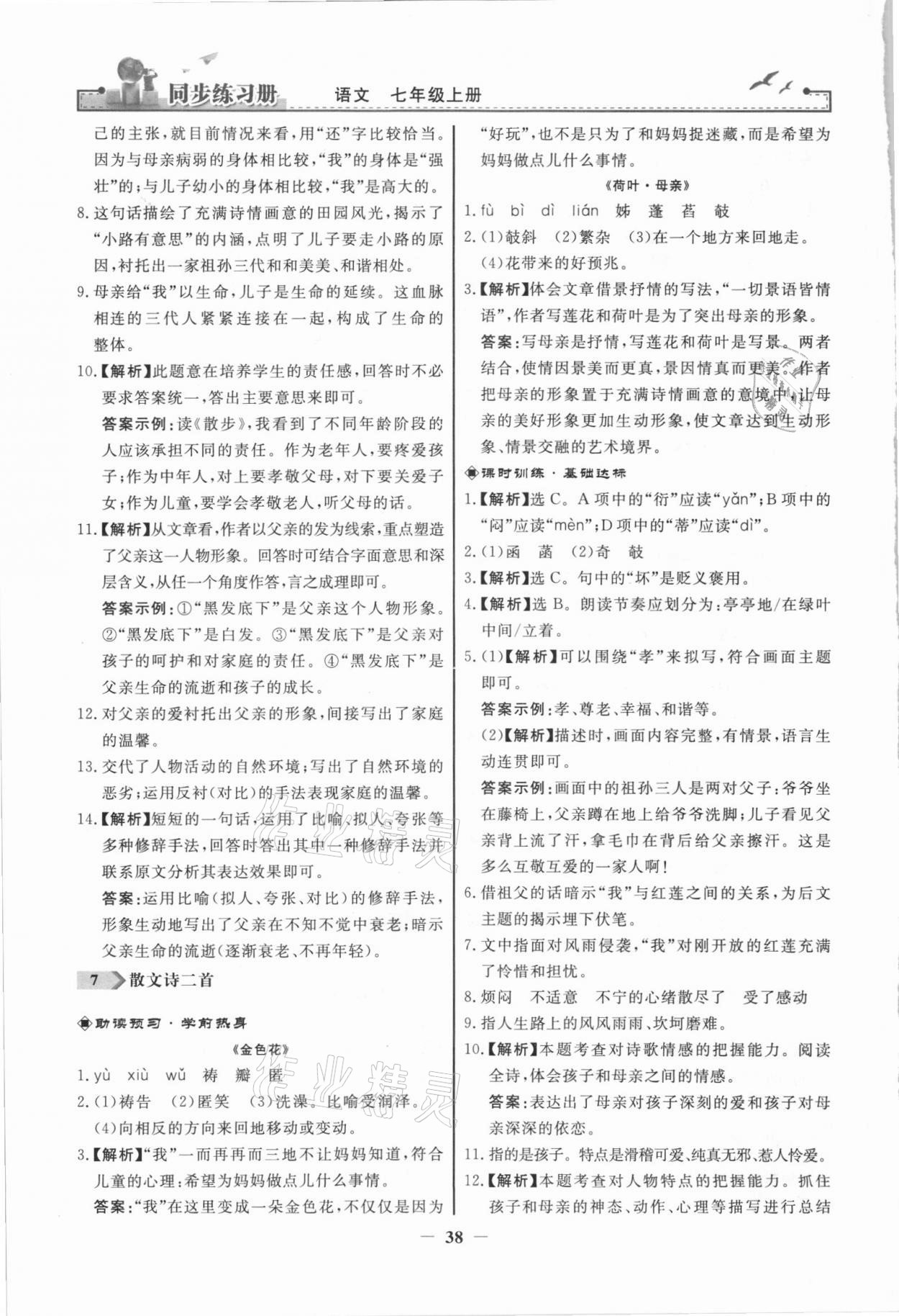 2021年同步练习册七年级语文上册人教版江苏专版人民教育出版社 第6页