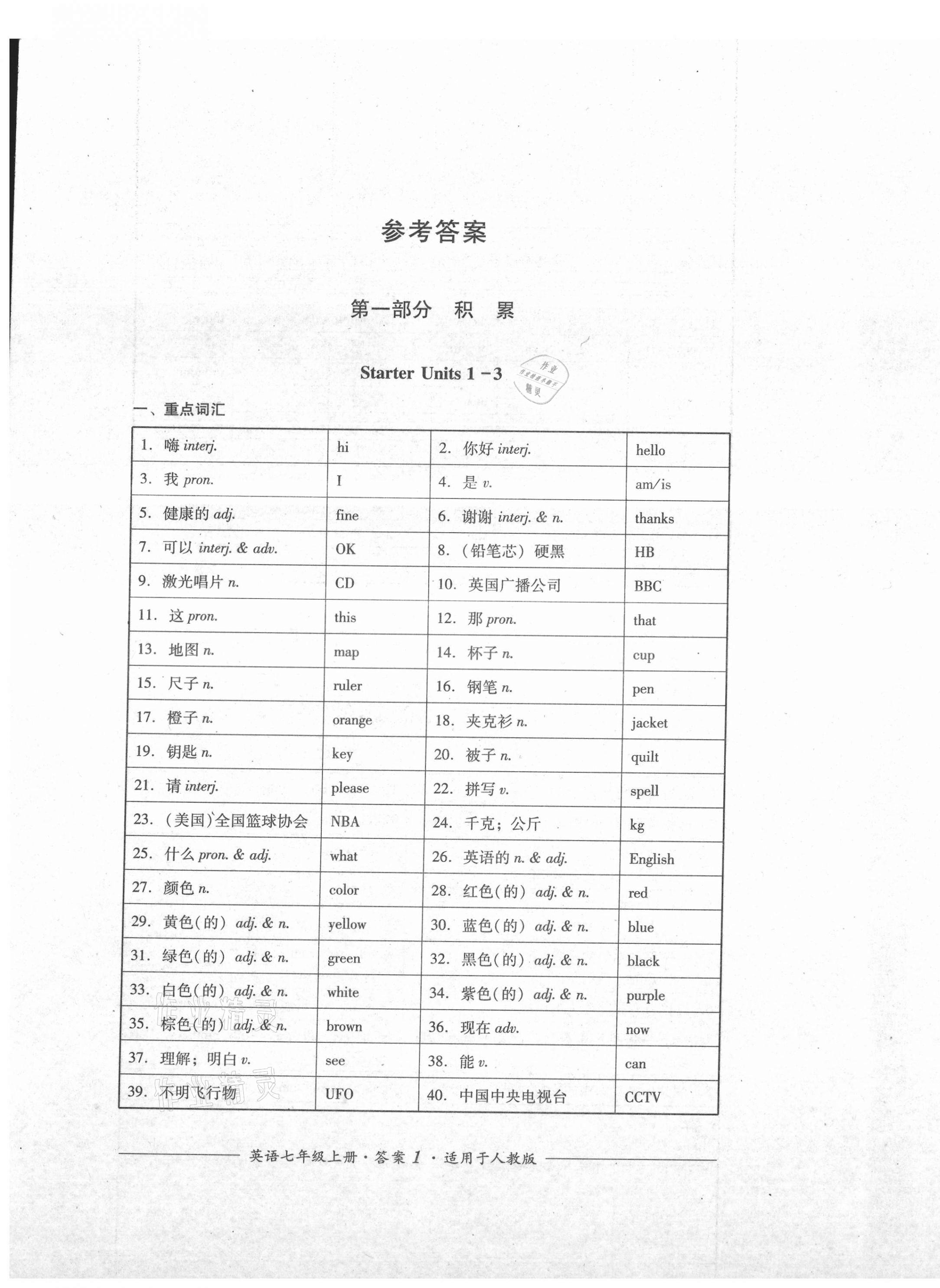 2021年单元测评七年级英语上册人教版四川教育出版社 第1页