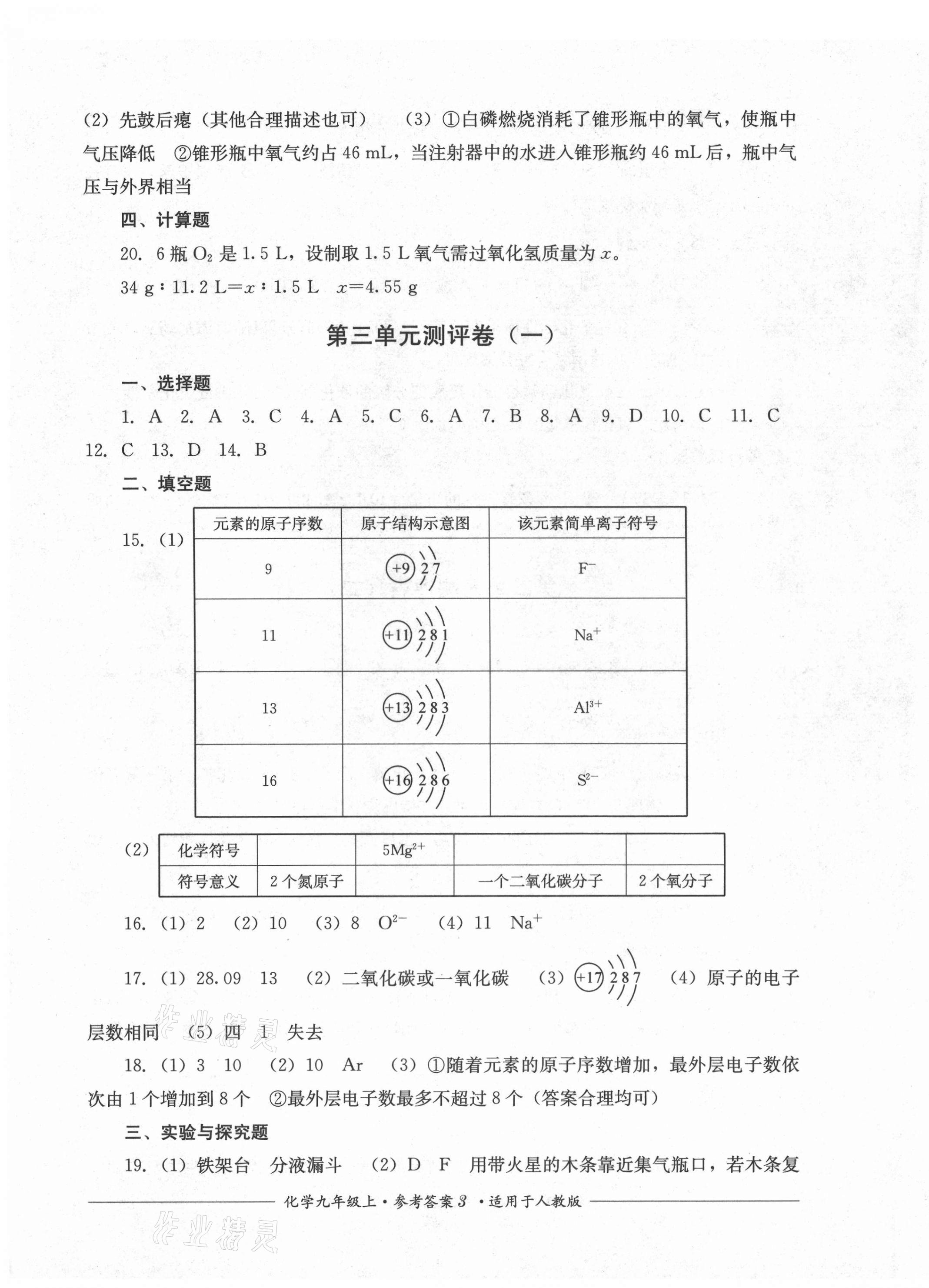 2021年单元测评九年级化学上册人教版四川教育出版社 第3页