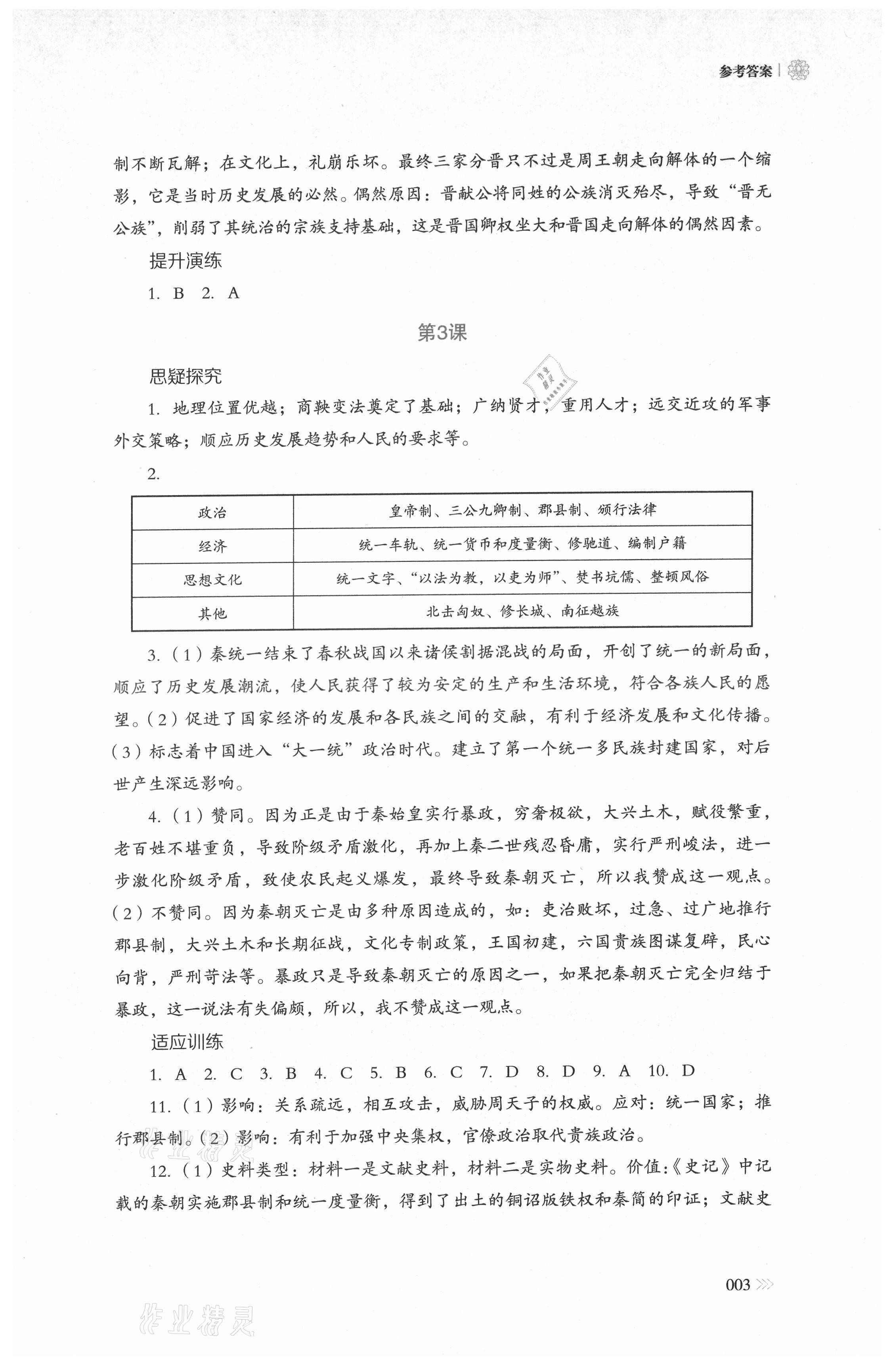 2021年中外歷史綱要同步練習(xí)冊歷史必修上冊人教版岳麓書社 參考答案第3頁