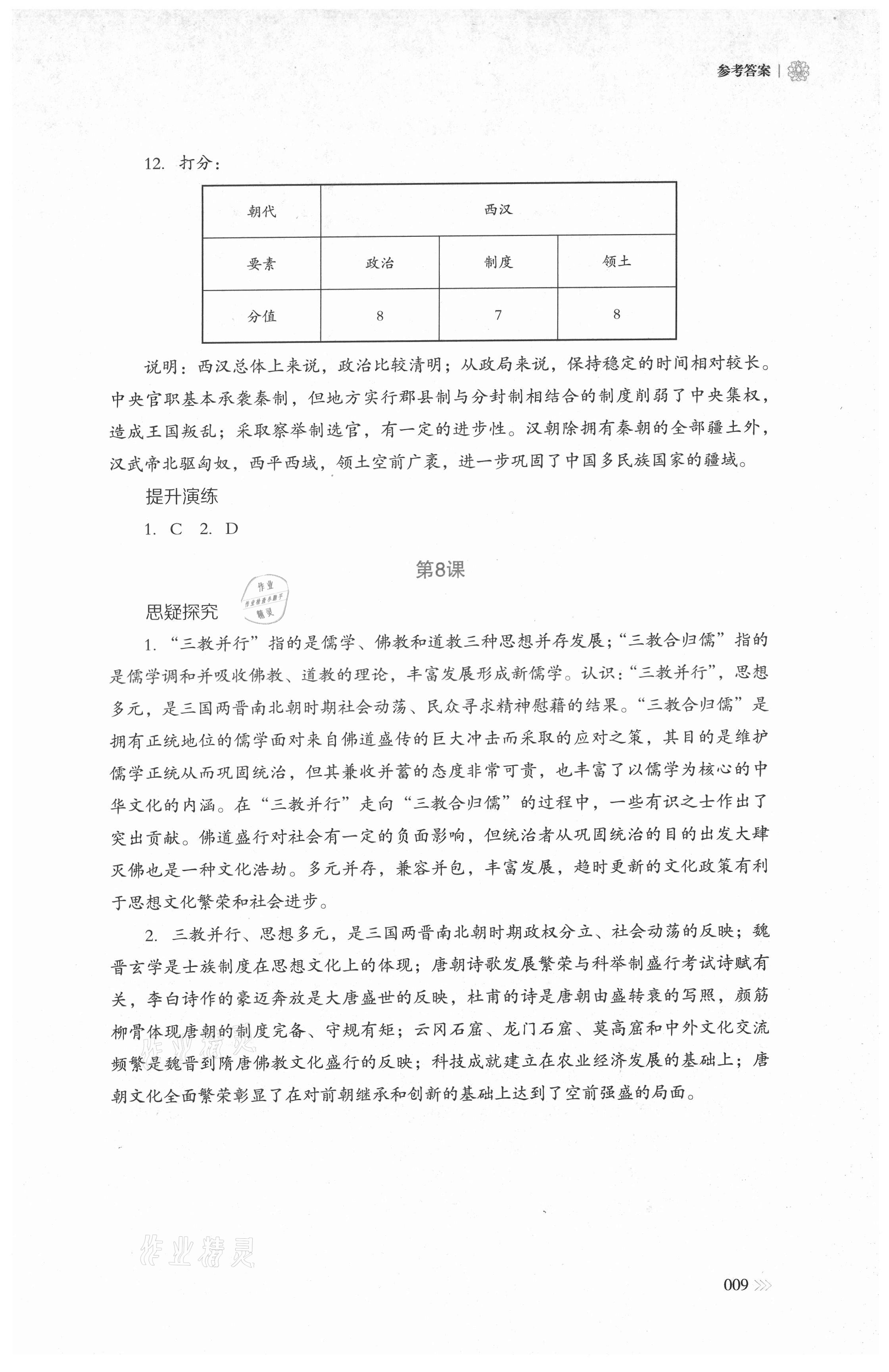 2021年中外歷史綱要同步練習冊歷史必修上冊人教版岳麓書社 參考答案第9頁