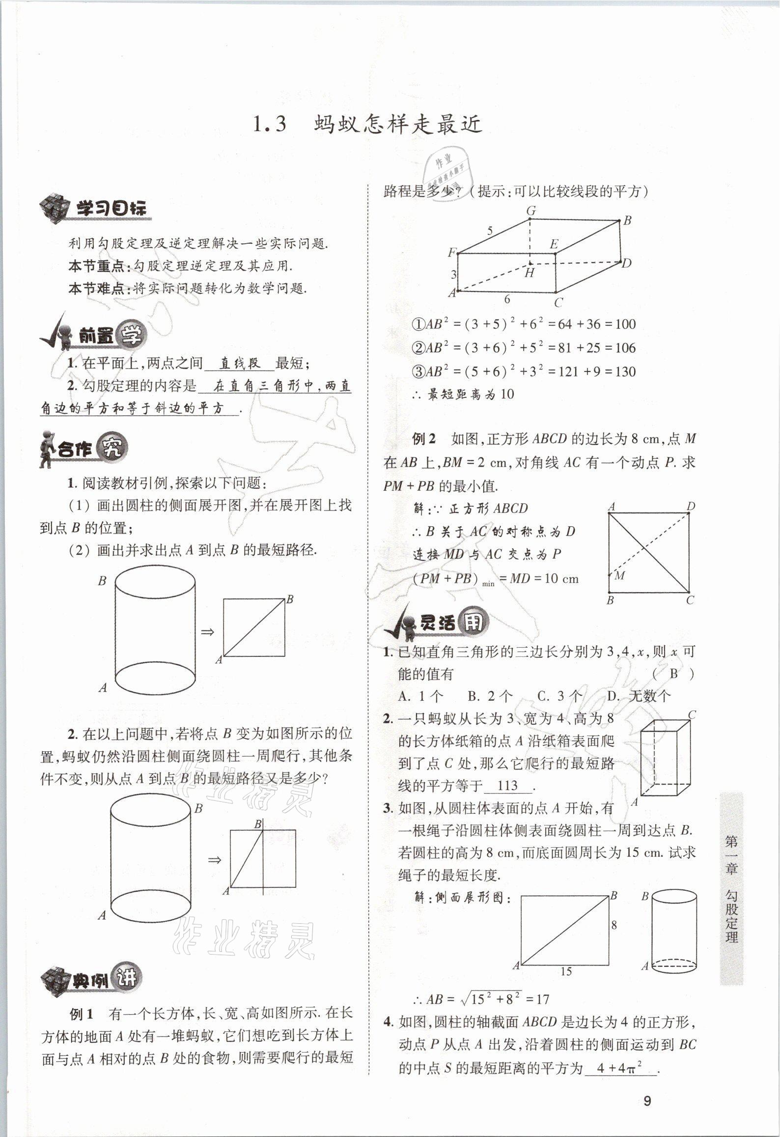 2021年育才金典八年级数学上册北师大版 参考答案第9页