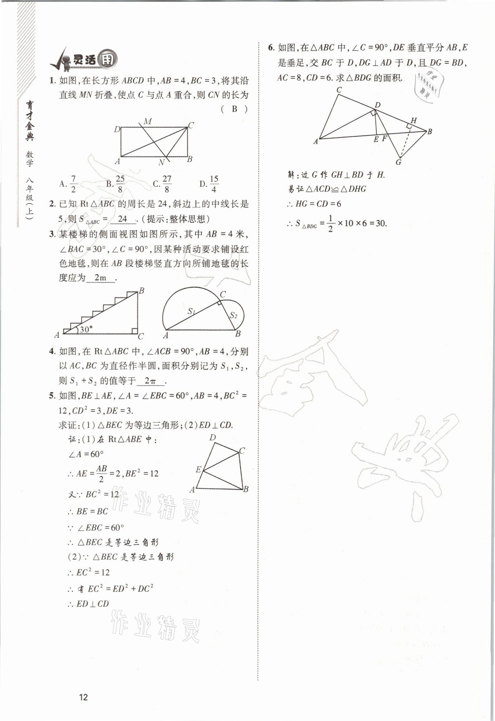 2021年育才金典八年级数学上册北师大版 参考答案第12页