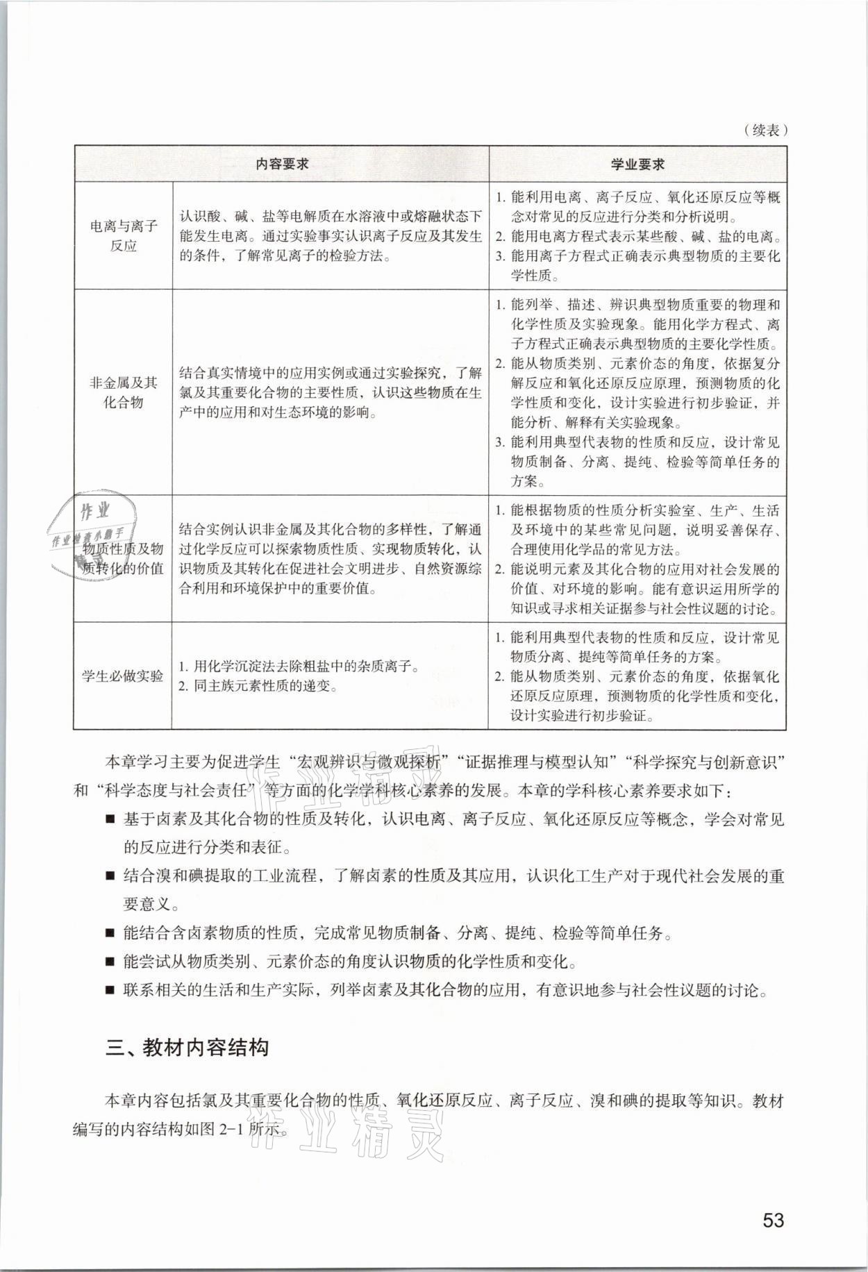 2025年教材课本高中化学必修第一册沪科版&nbsp;参考答案第53页