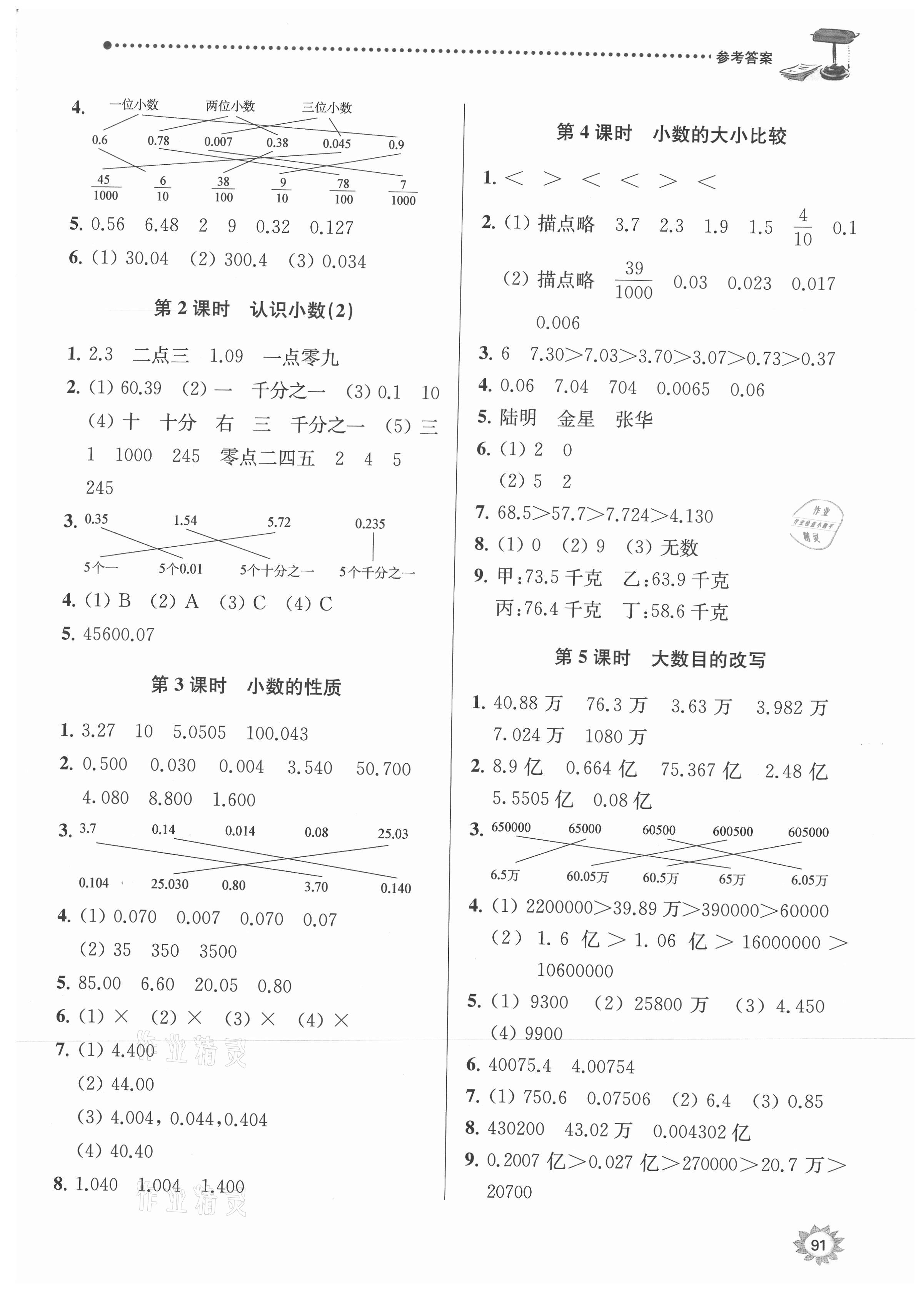 2021年課時天天練五年級數(shù)學上冊蘇教版 參考答案第5頁