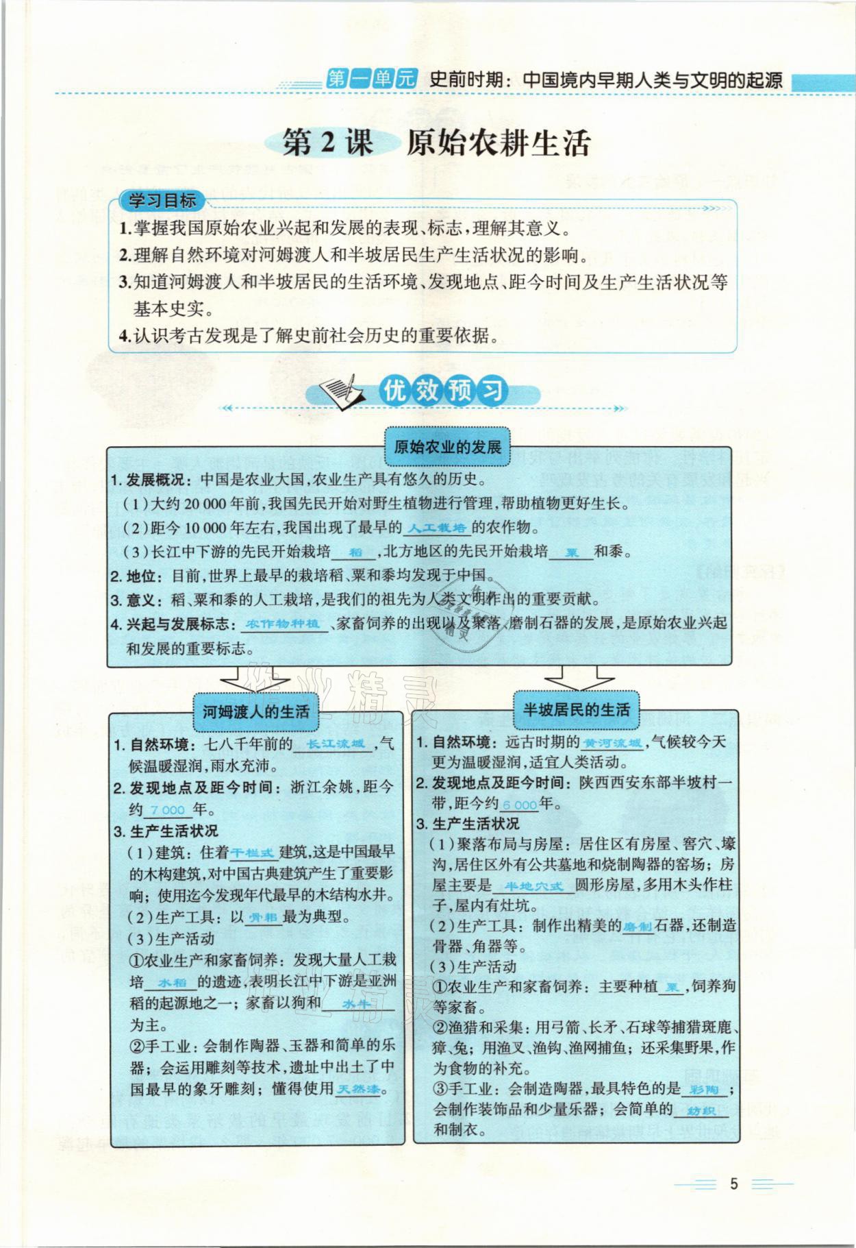 2021年人教金学典同步解析与测评七年级历史上册人教版云南专版 参考答案第5页