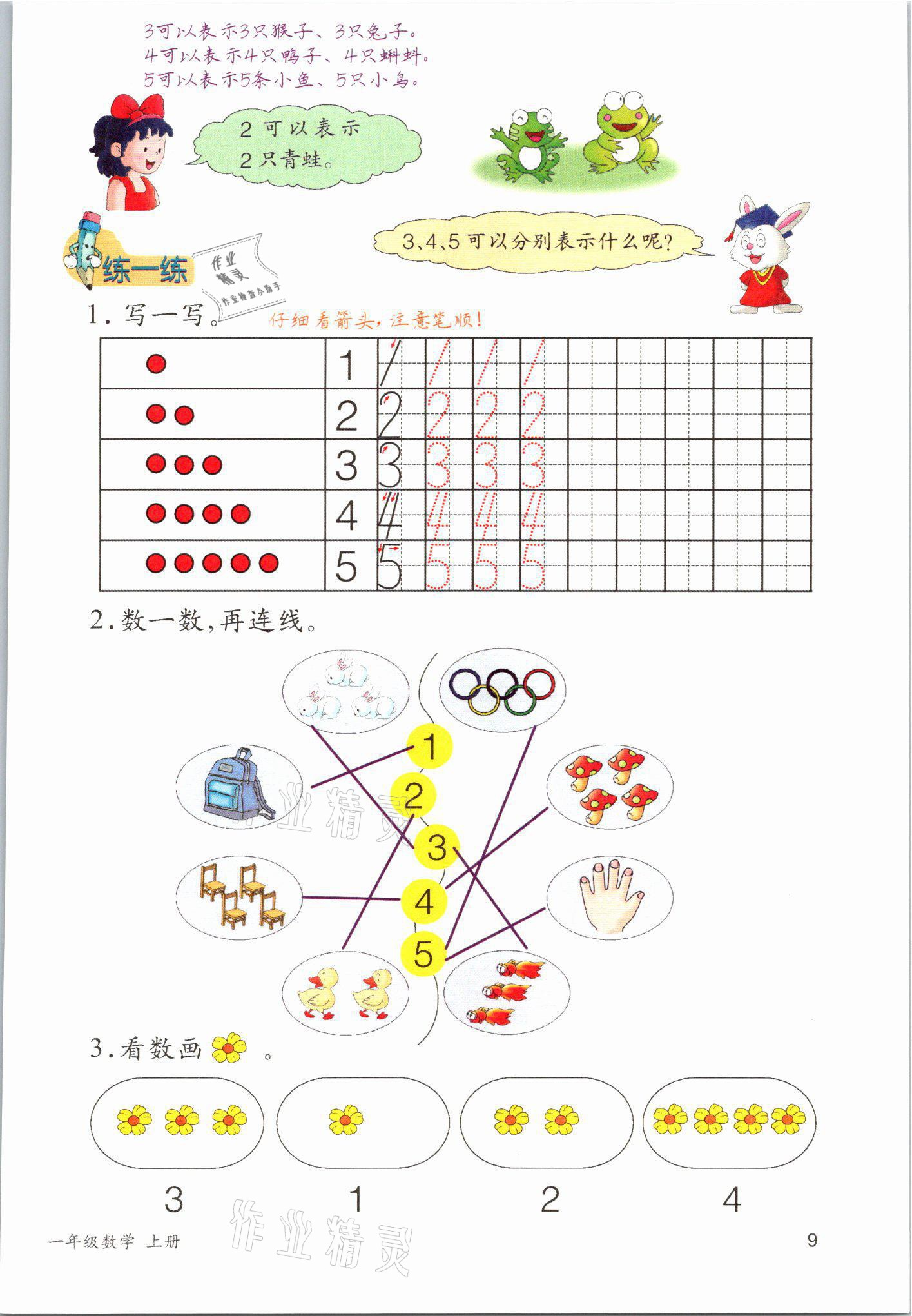 2021年課堂筆記一年級數(shù)學上冊冀教版 參考答案第9頁