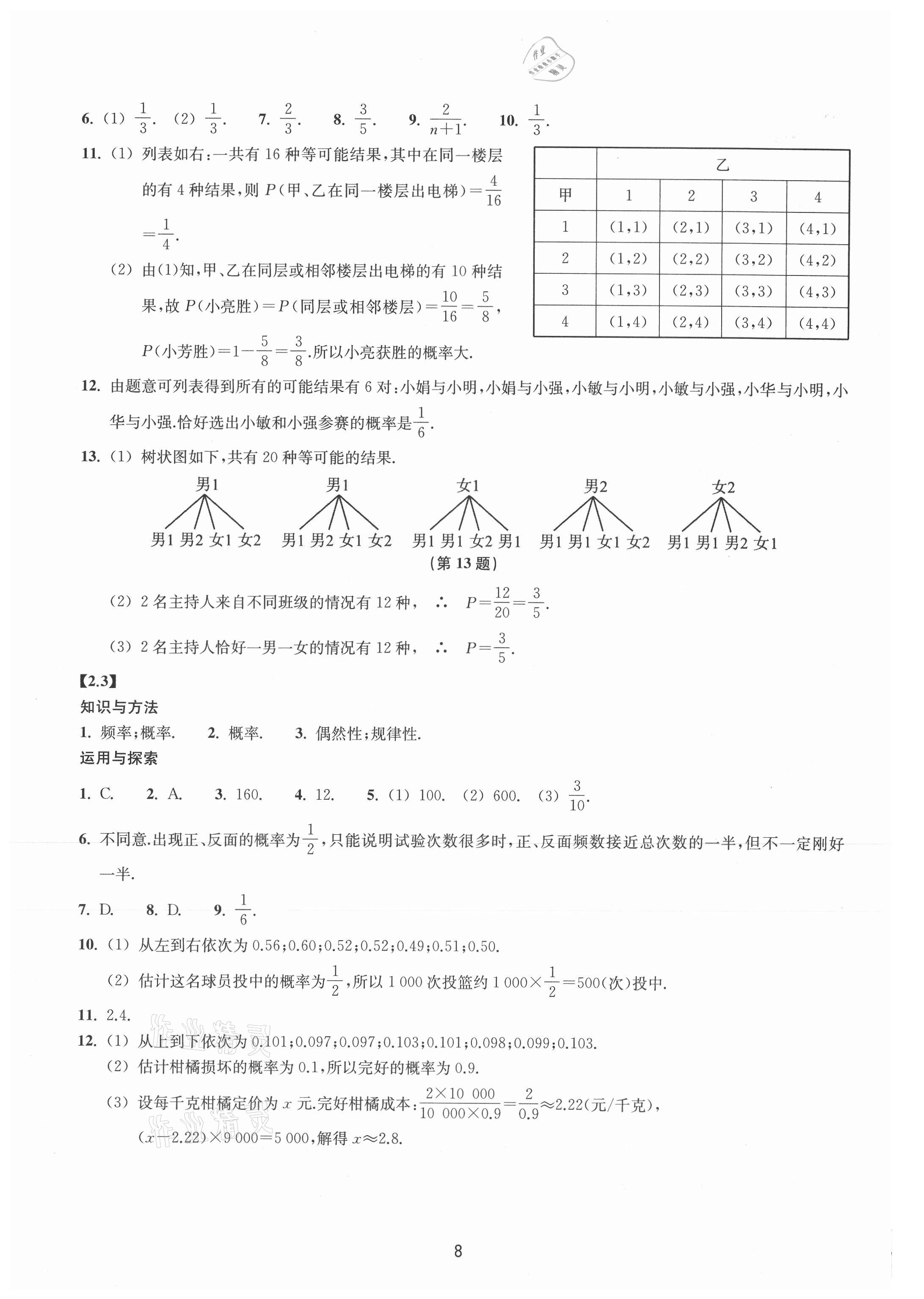 2021年同步練習(xí)浙江教育出版社九年級(jí)數(shù)學(xué)上冊(cè)浙教版提升版 參考答案第8頁(yè)