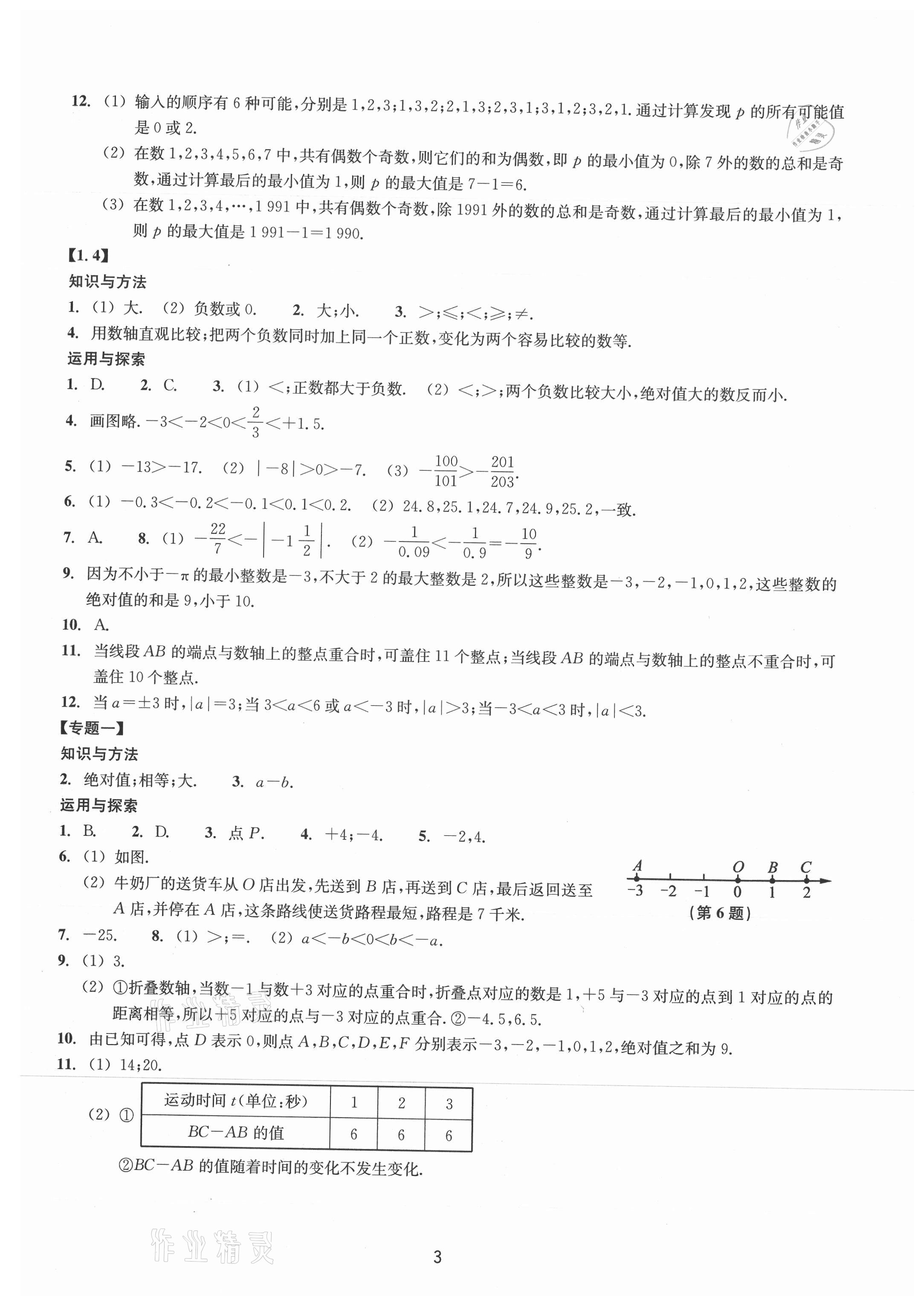 2021年同步练习浙江教育出版社七年级数学上册浙教版提升版 第3页