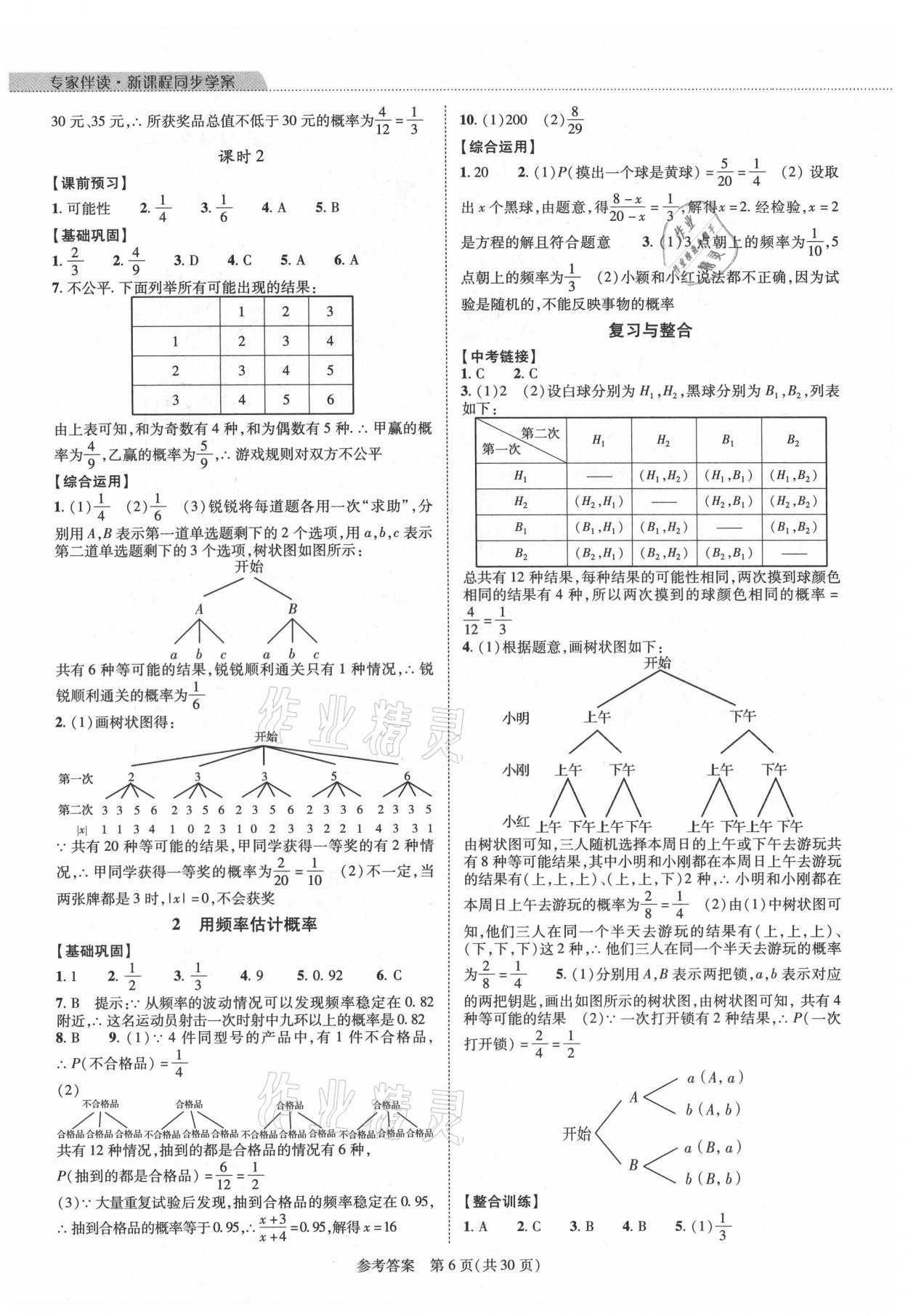 2021年新課程同步學(xué)案九年級(jí)數(shù)學(xué)全一冊(cè)北師大版 參考答案第6頁