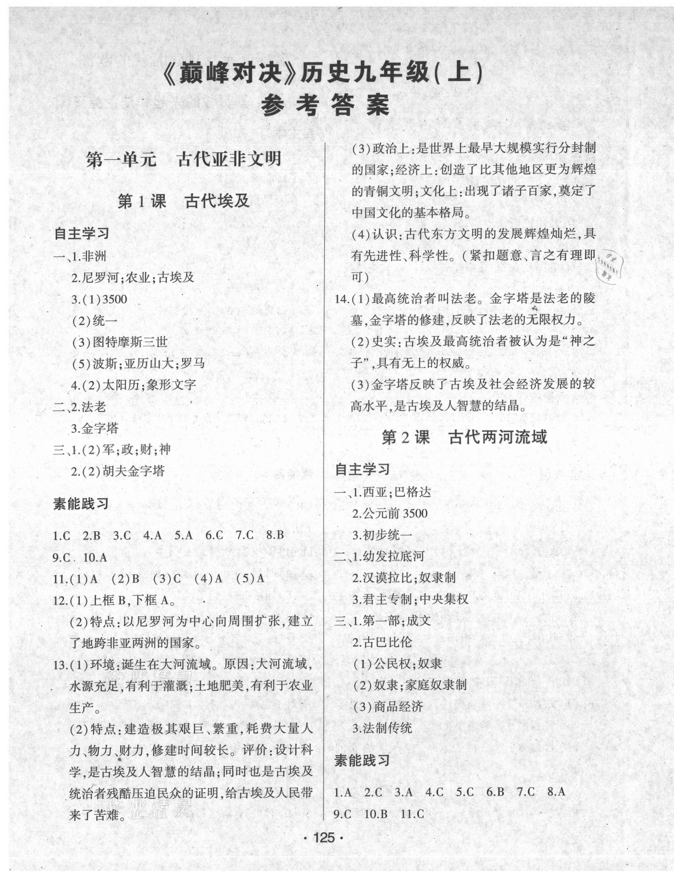 2021年巔峰對決九年級歷史上冊人教版 第1頁