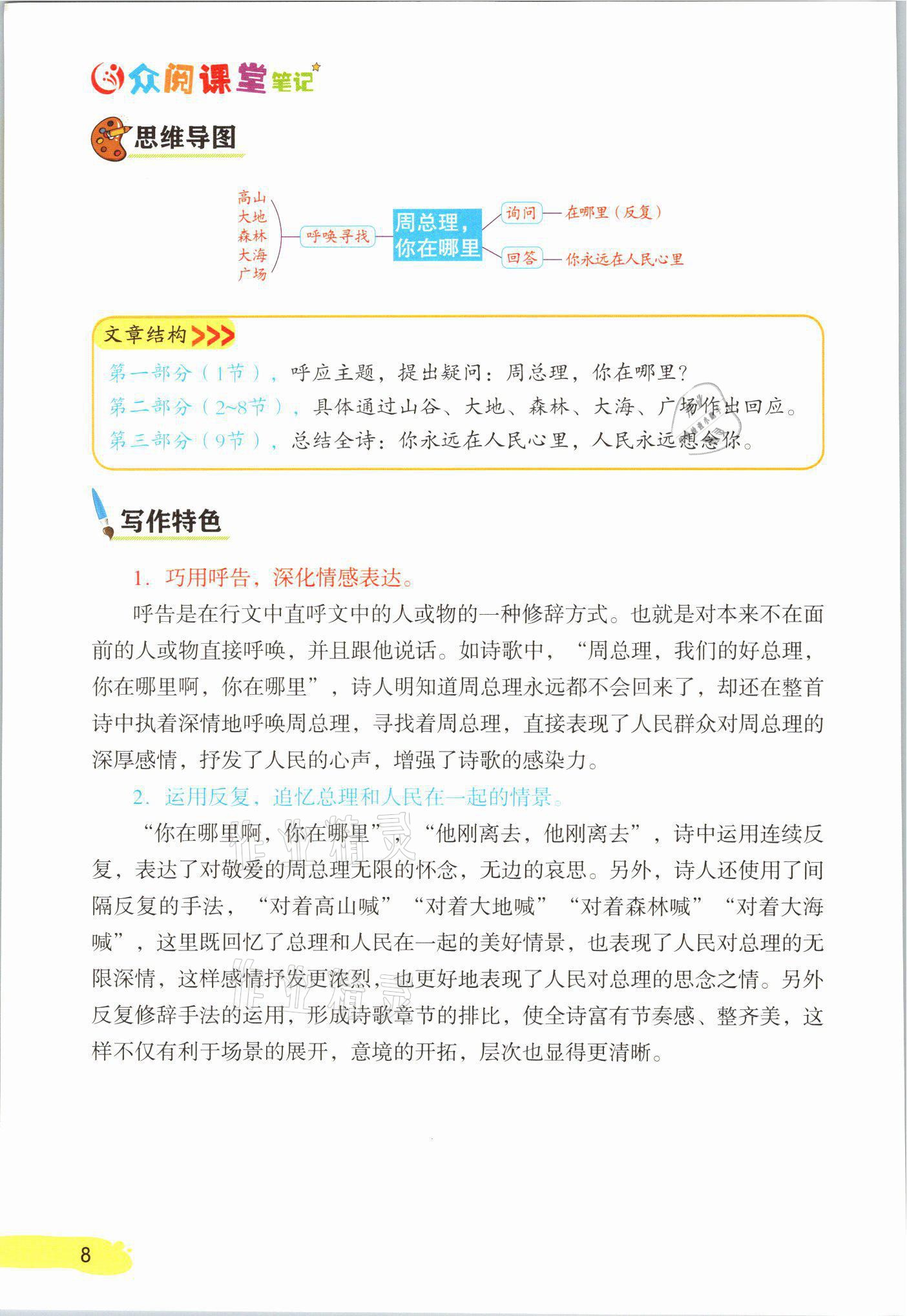 2021年課堂筆記九年級語文上冊人教版 參考答案第8頁