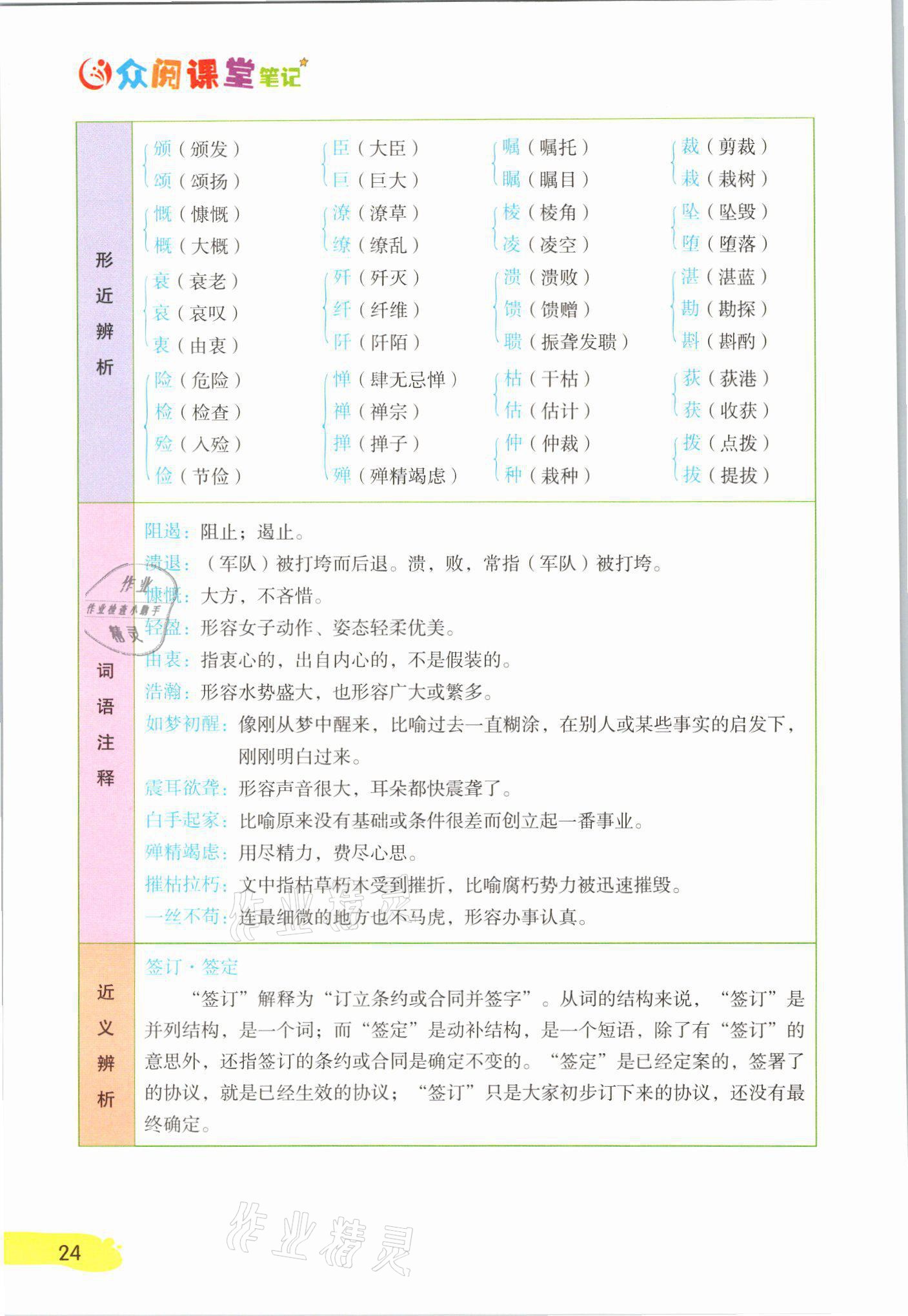 2021年課堂筆記八年級語文上冊人教版 參考答案第24頁