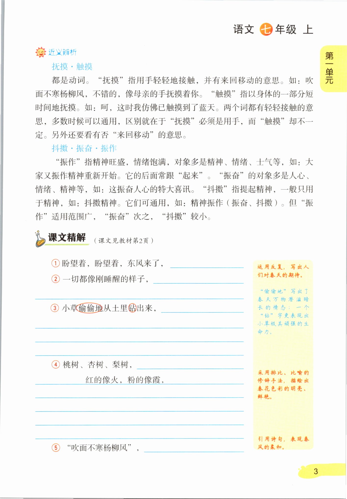 2021年課堂筆記七年級(jí)語(yǔ)文上冊(cè)人教版 參考答案第3頁(yè)