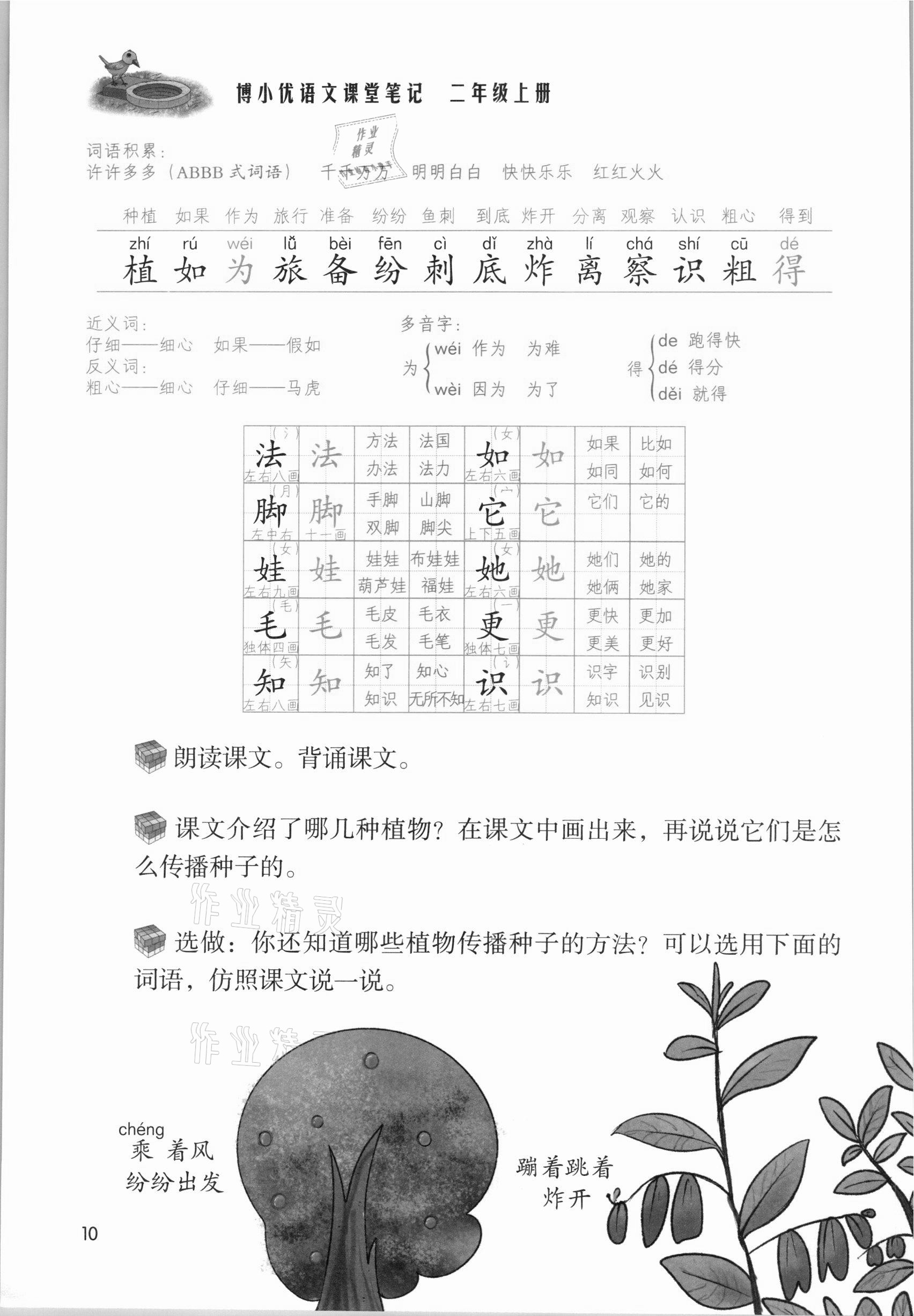 2021年課堂筆記二年級(jí)語(yǔ)文上冊(cè)人教版 參考答案第10頁(yè)