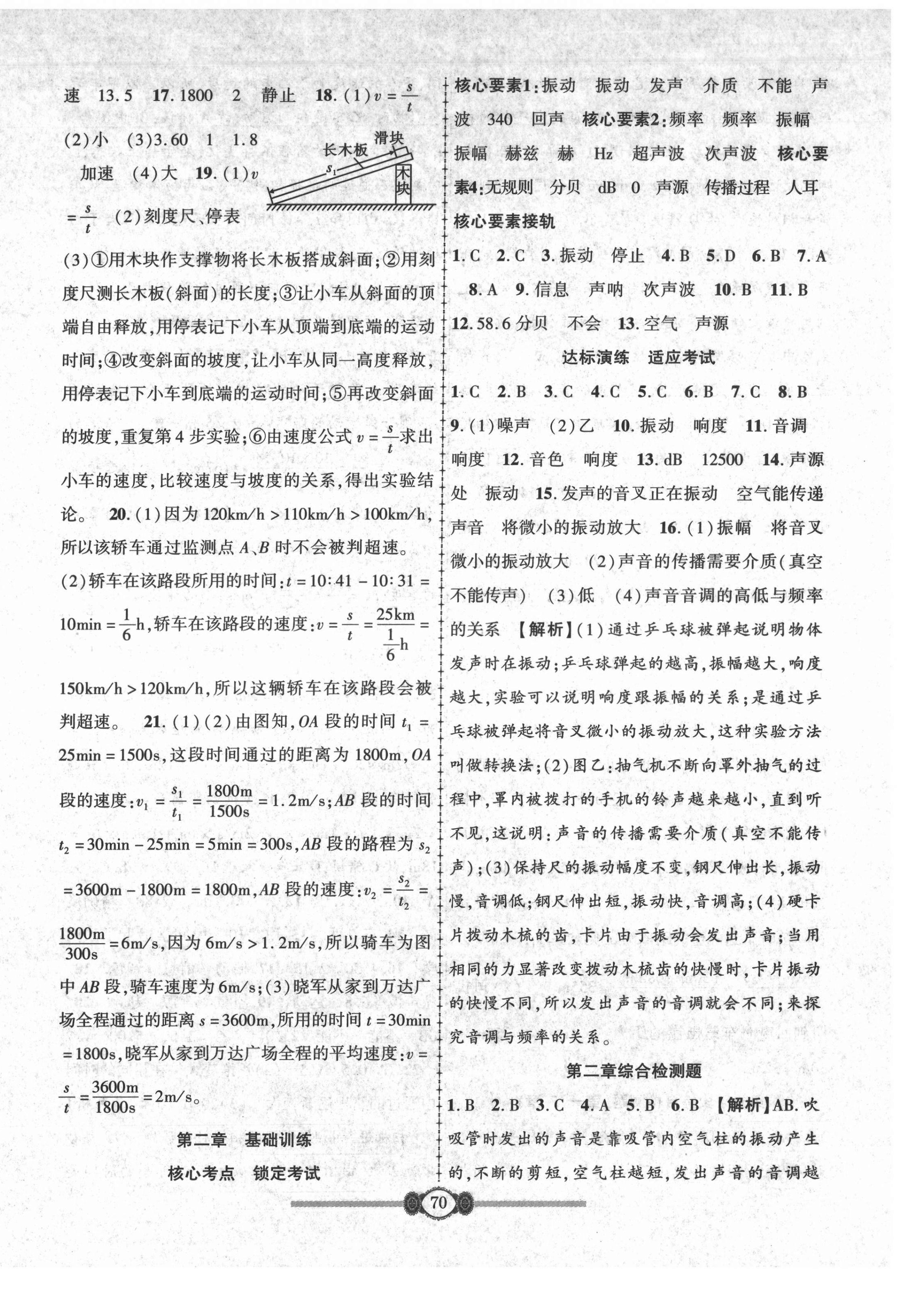 2021年金榜名卷单元加期末八年级物理上册人教版 参考答案第2页