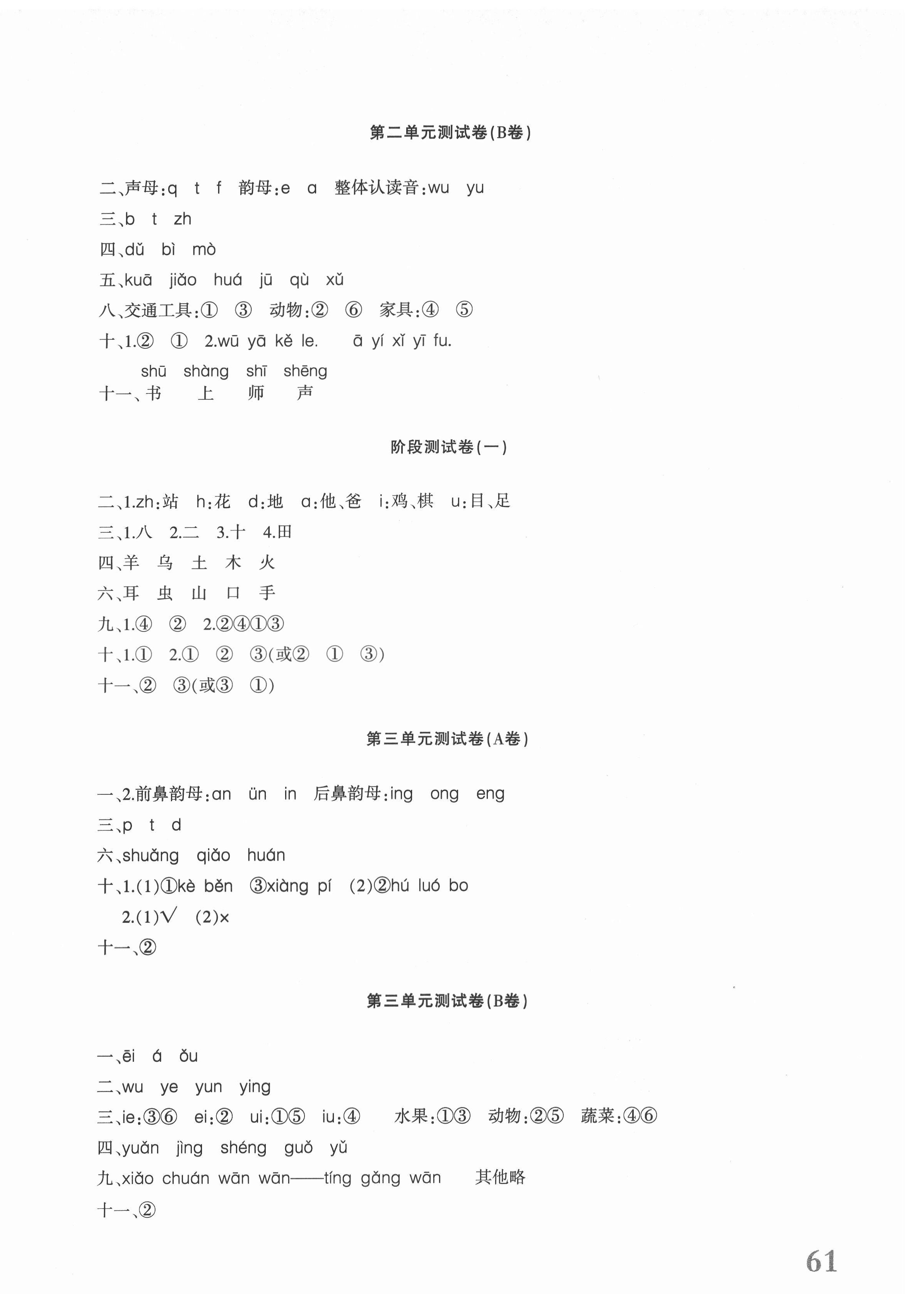 2021年優學1+1評價與測試一年級語文上冊人教版 參考答案第2頁