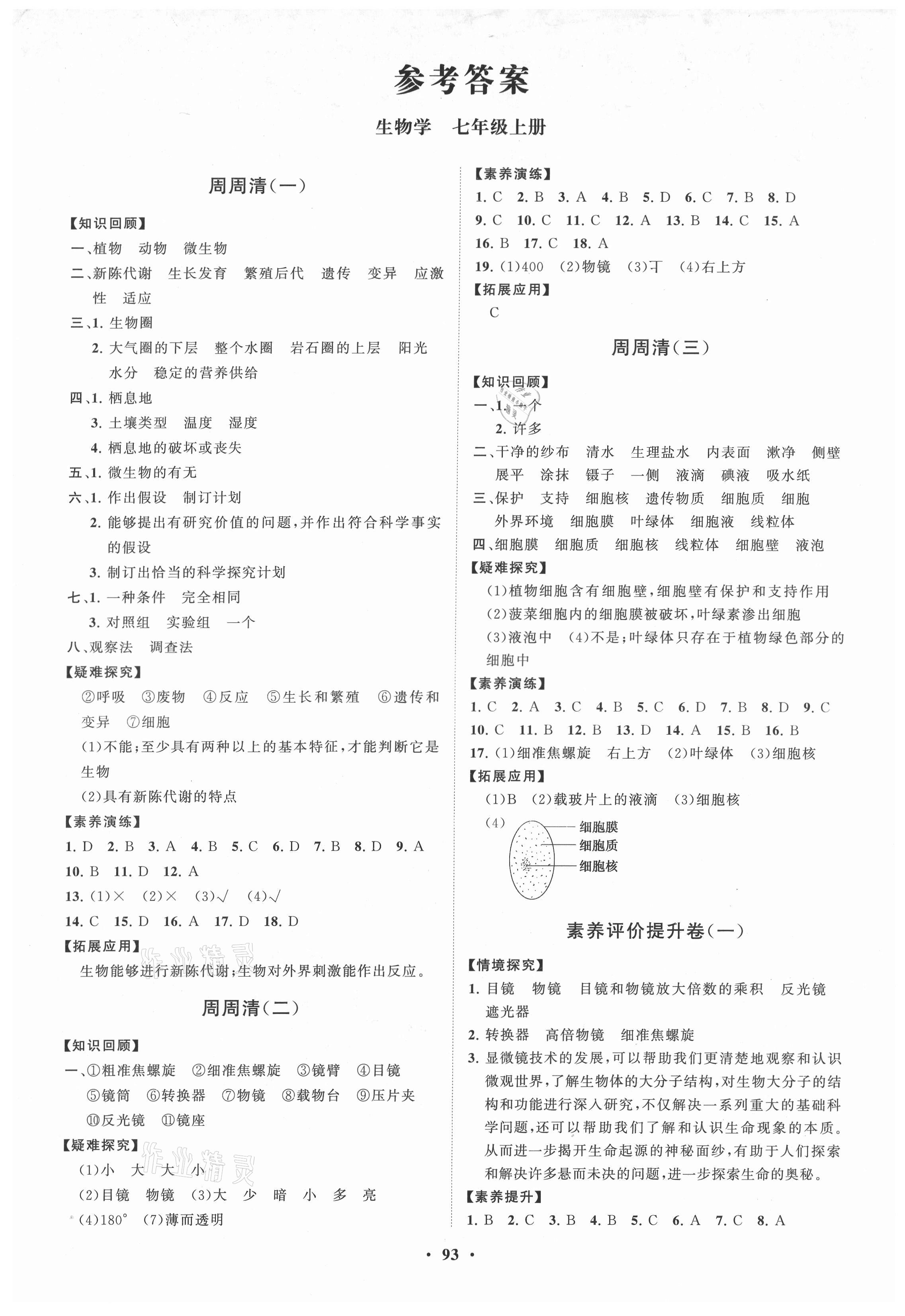 2021年同步練習(xí)冊(cè)分層卷七年級(jí)生物上冊(cè)濟(jì)南版 第1頁