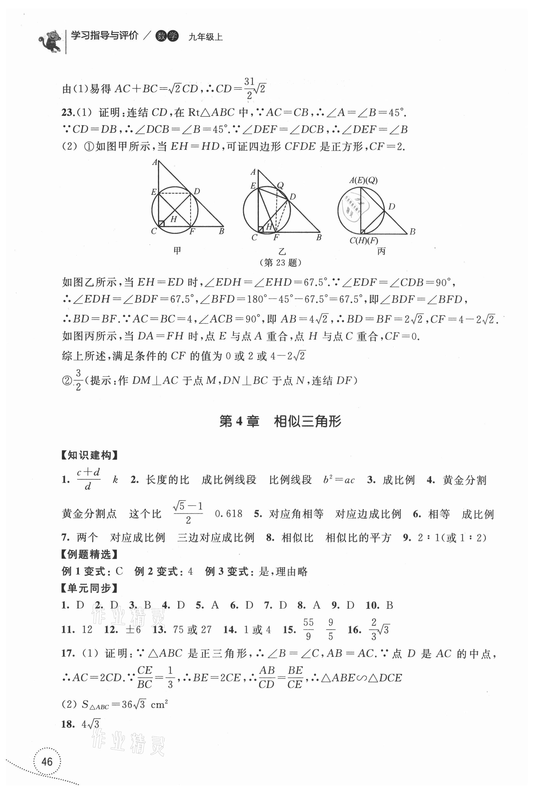 2021年学习指导与评价九年级数学上册浙教版 参考答案第6页