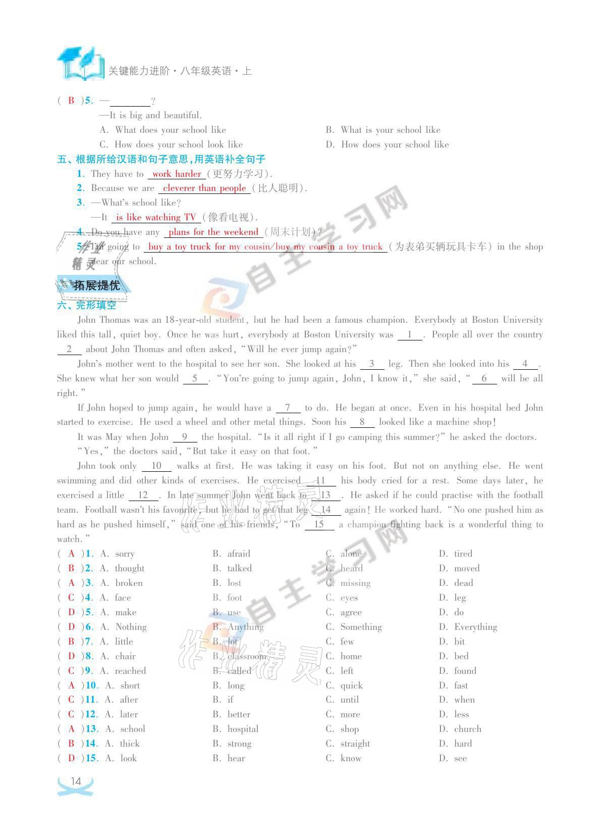 2021年關鍵能力進階八年級英語上冊譯林版 參考答案第14頁