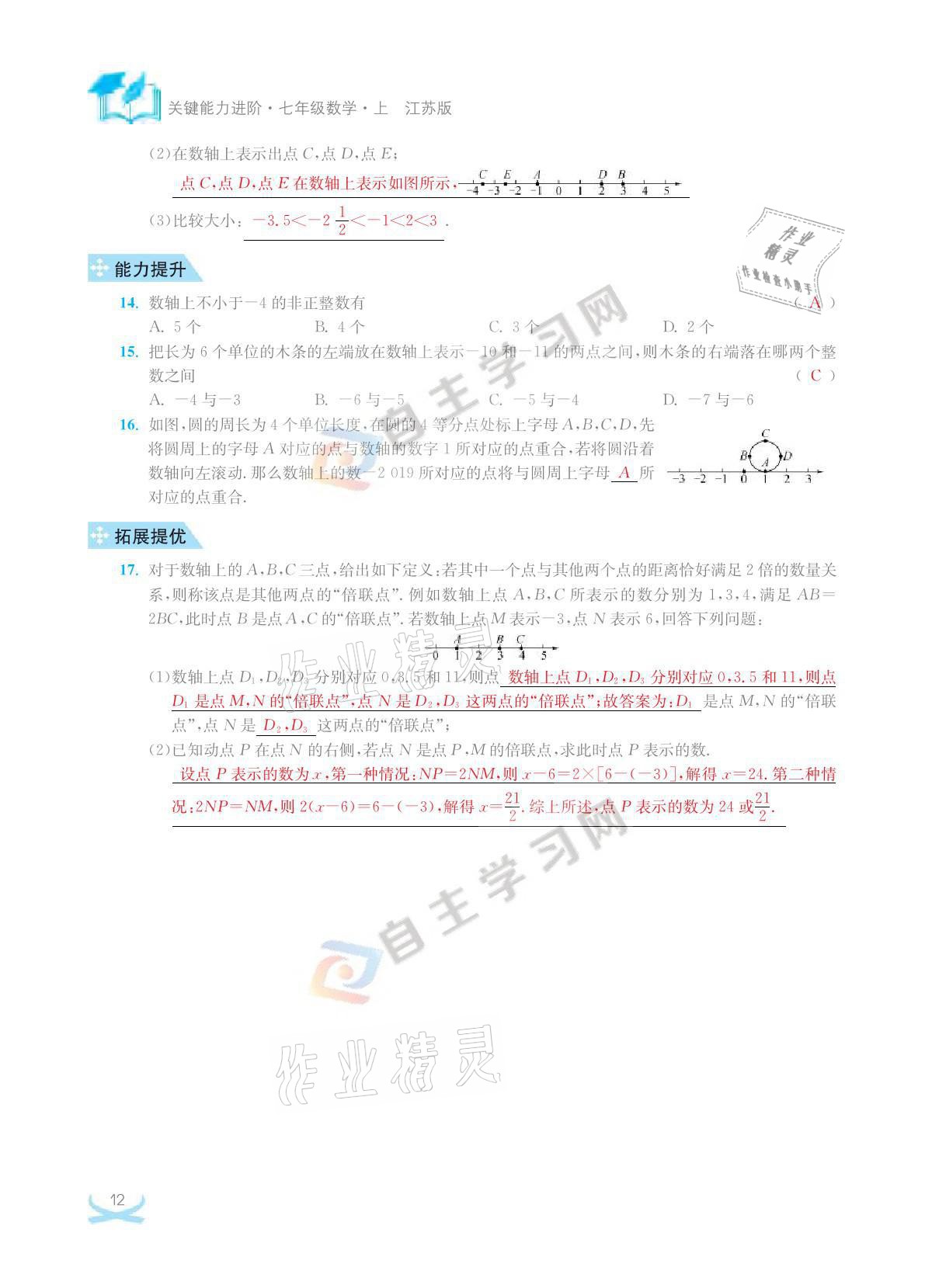 2021年關鍵能力進階七年級數學上冊江蘇版 參考答案第12頁
