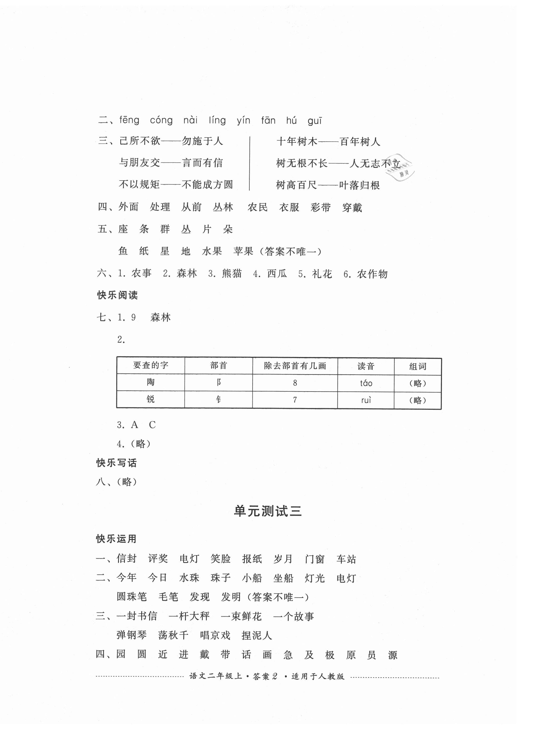 2021年單元測試二年級語文上冊人教版四川教育出版社 第2頁