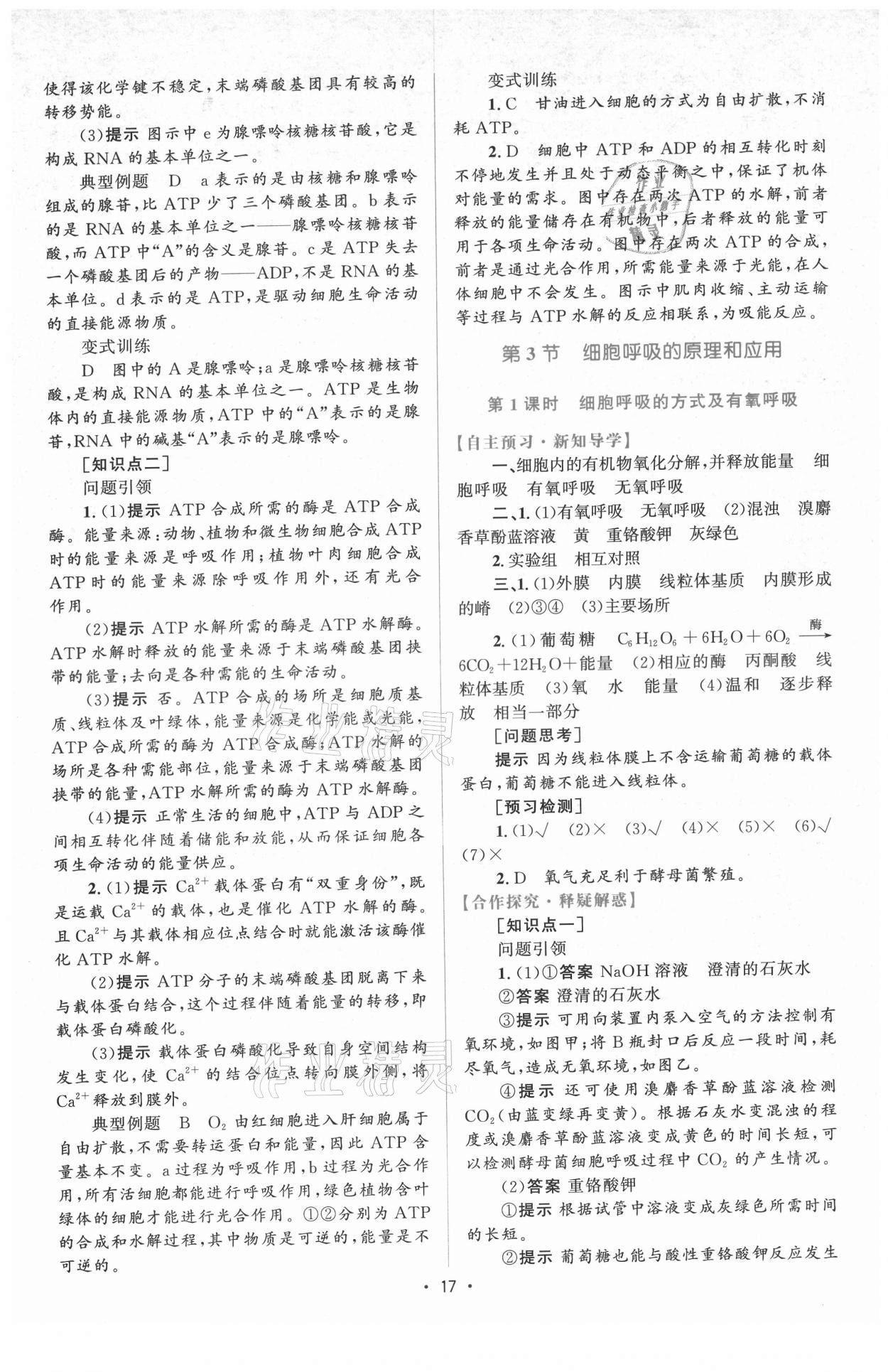 2021年高中同步測(cè)控優(yōu)化設(shè)計(jì)生物必修1分子與細(xì)胞增強(qiáng)版 參考答案第16頁(yè)