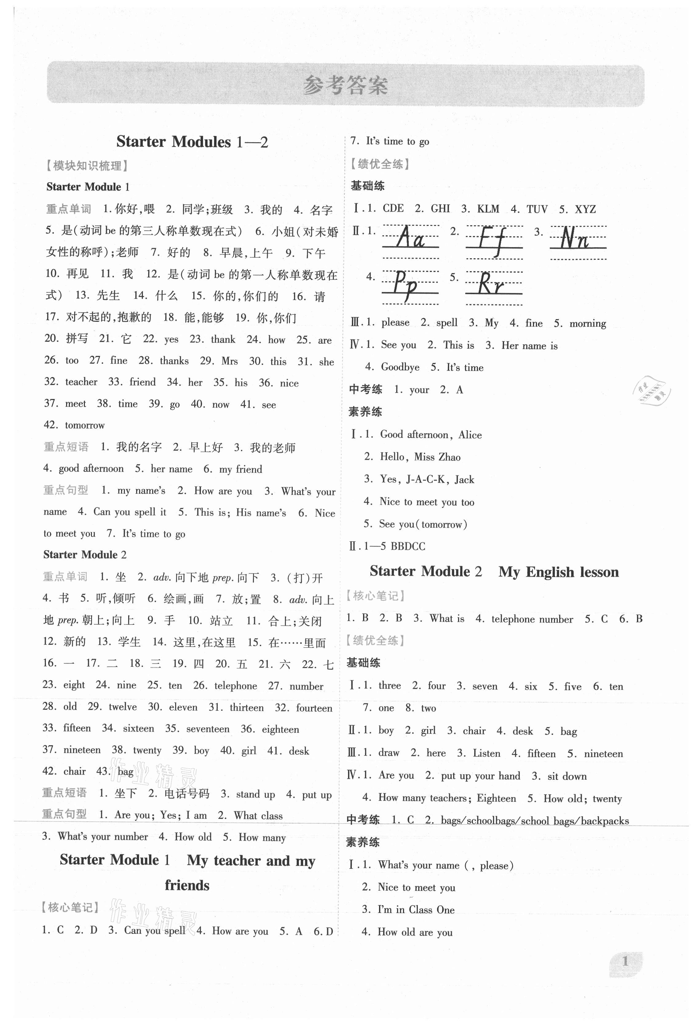 2021年績(jī)優(yōu)學(xué)案七年級(jí)英語(yǔ)上冊(cè)外研版 第1頁(yè)