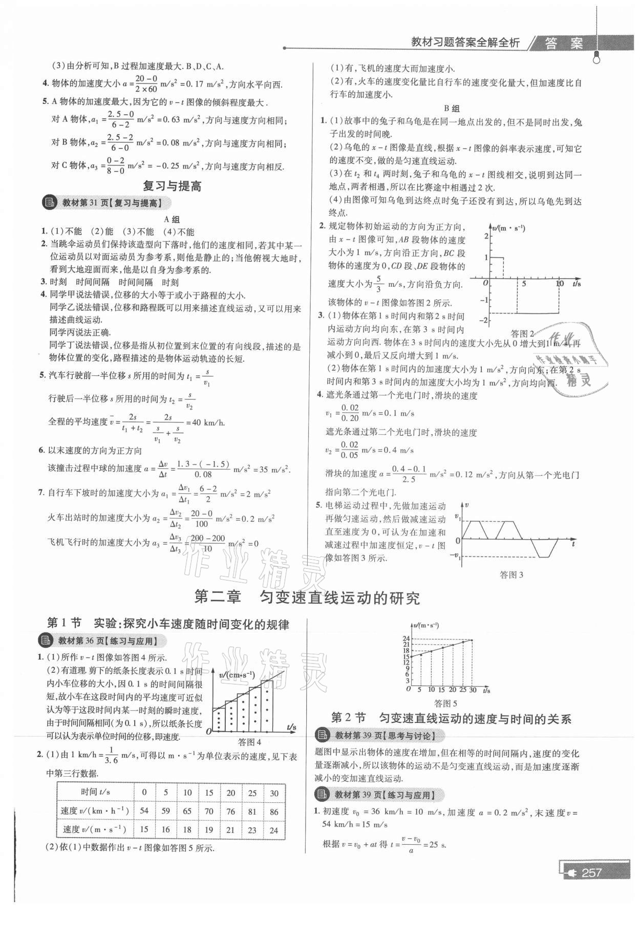2021年教材课本高中物理必修第一册人教版&nbsp;参考答案第2页