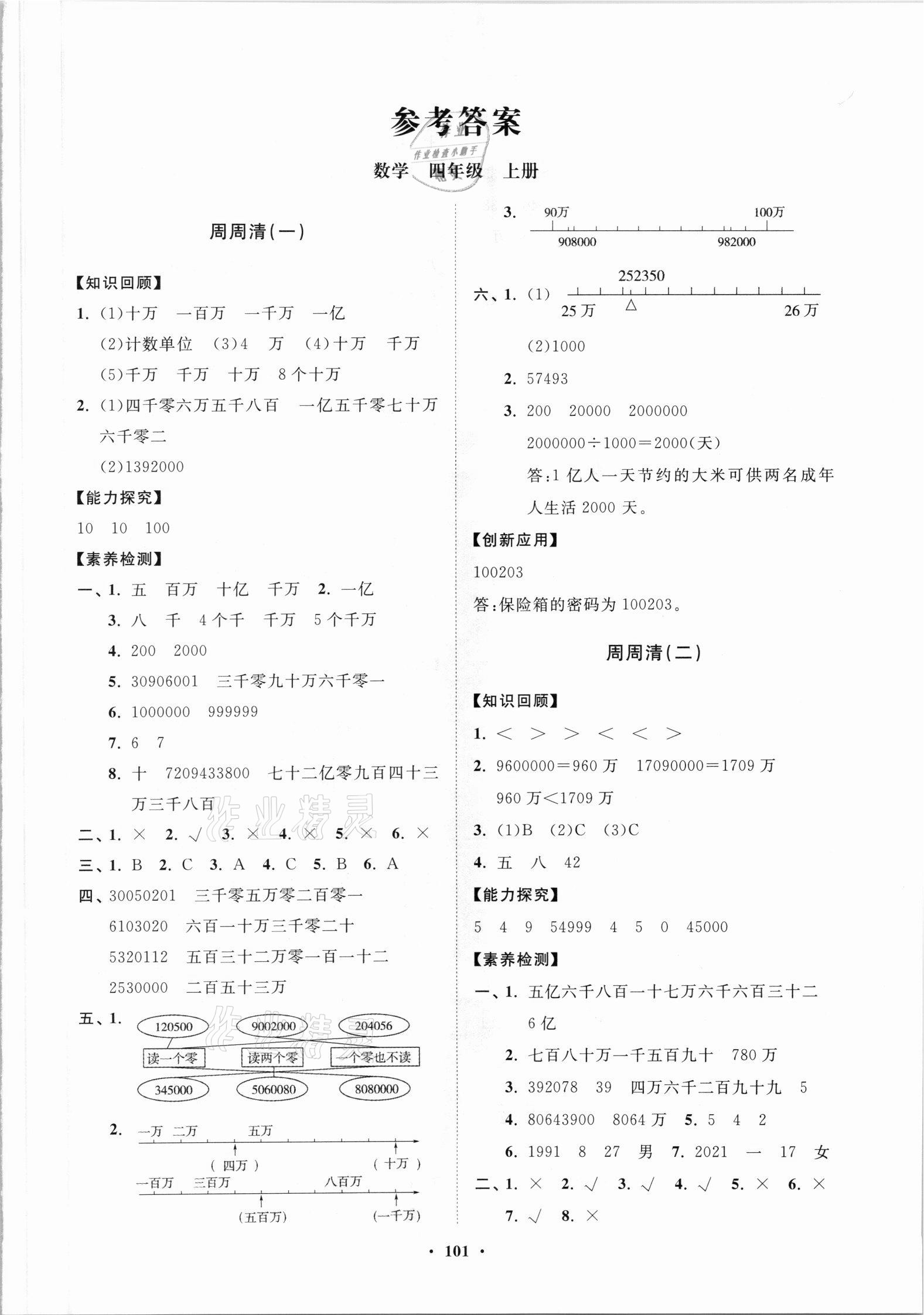 2021年小學(xué)同步練習(xí)冊(cè)分層卷四年級(jí)數(shù)學(xué)上冊(cè)青島版 參考答案第1頁(yè)