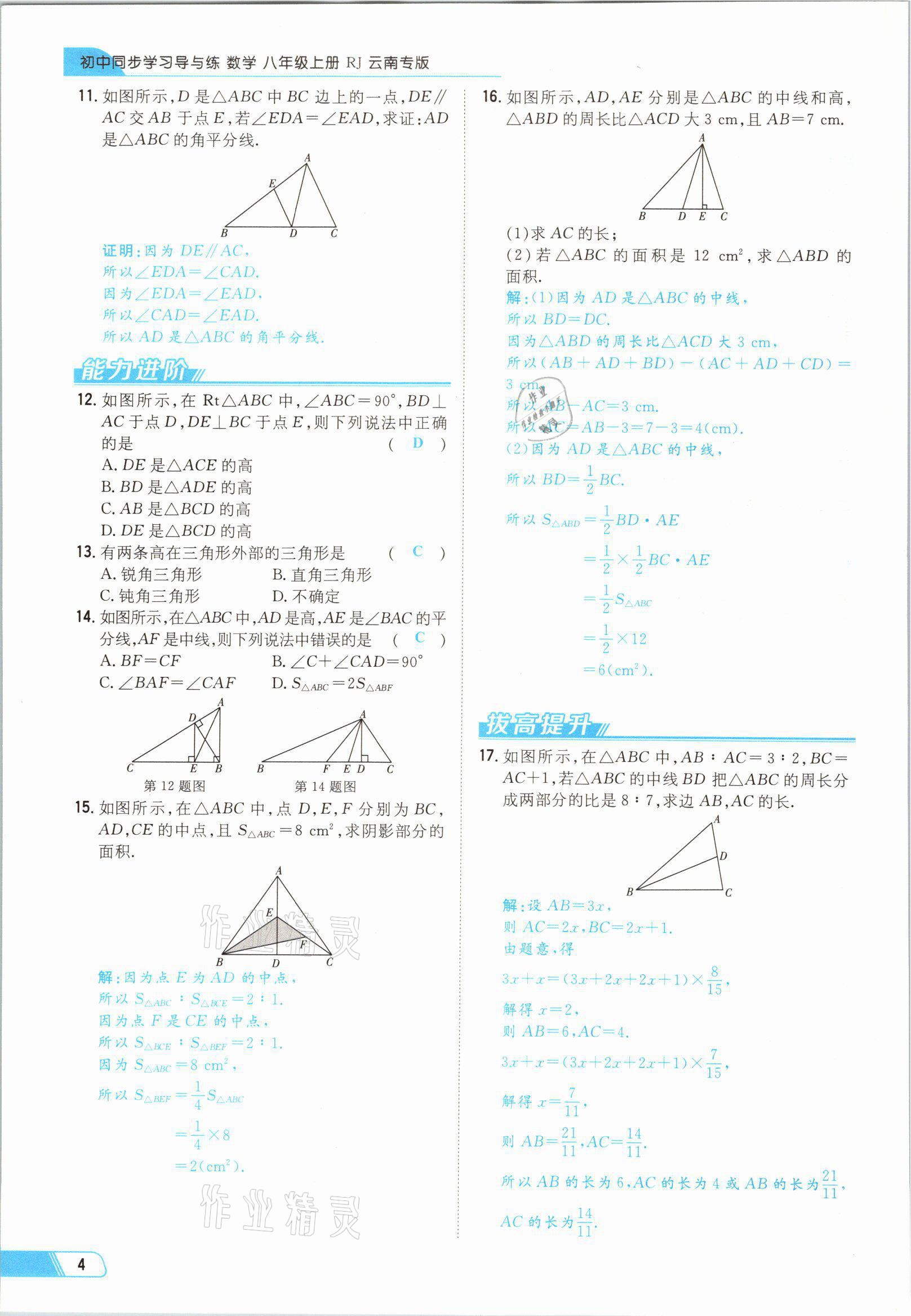 2021年初中同步学习导与练导学探究案八年级数学上册人教版云南专版 参考答案第4页