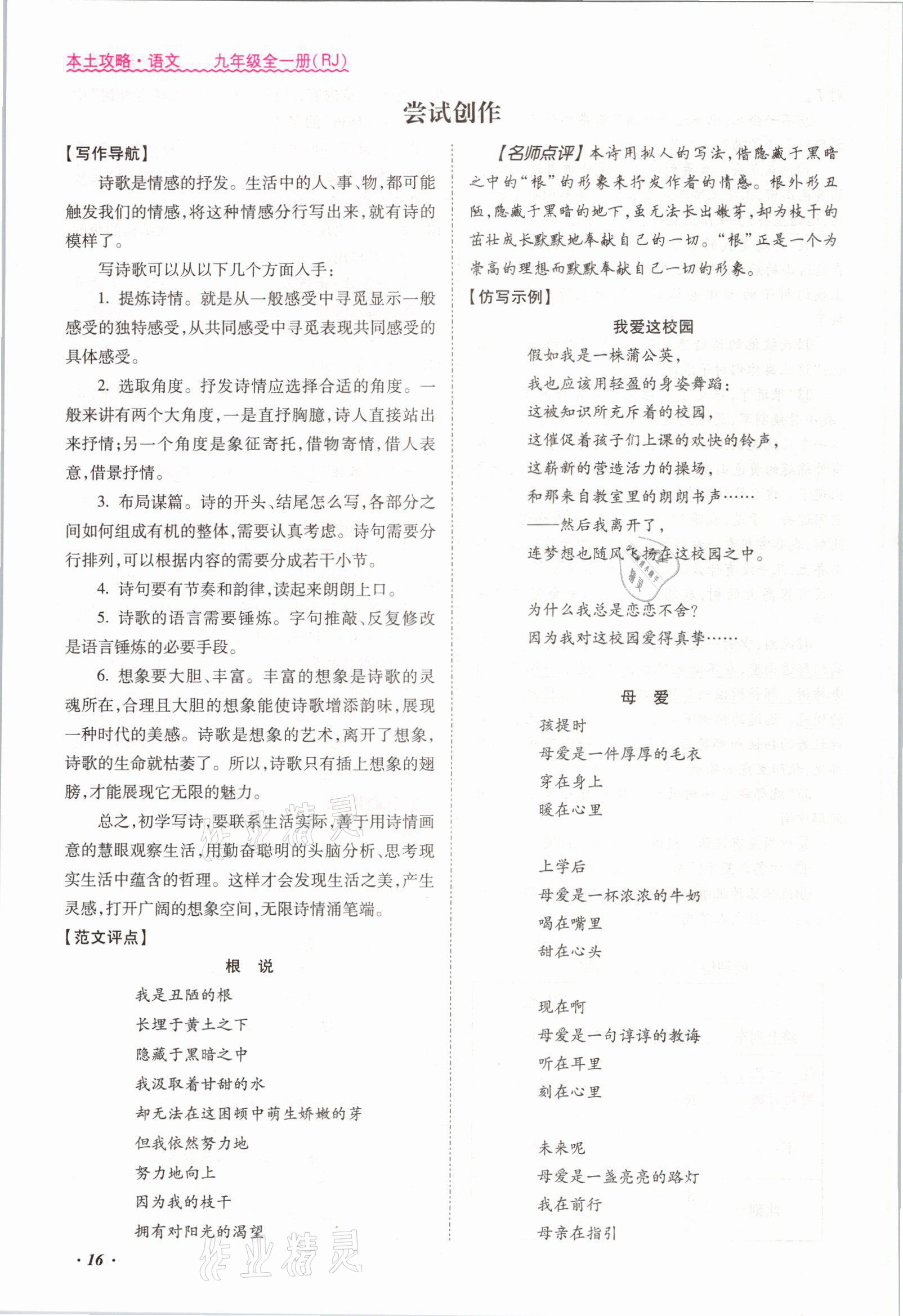 2021年本土攻略九年級(jí)語(yǔ)文全一冊(cè)人教版 參考答案第16頁(yè)