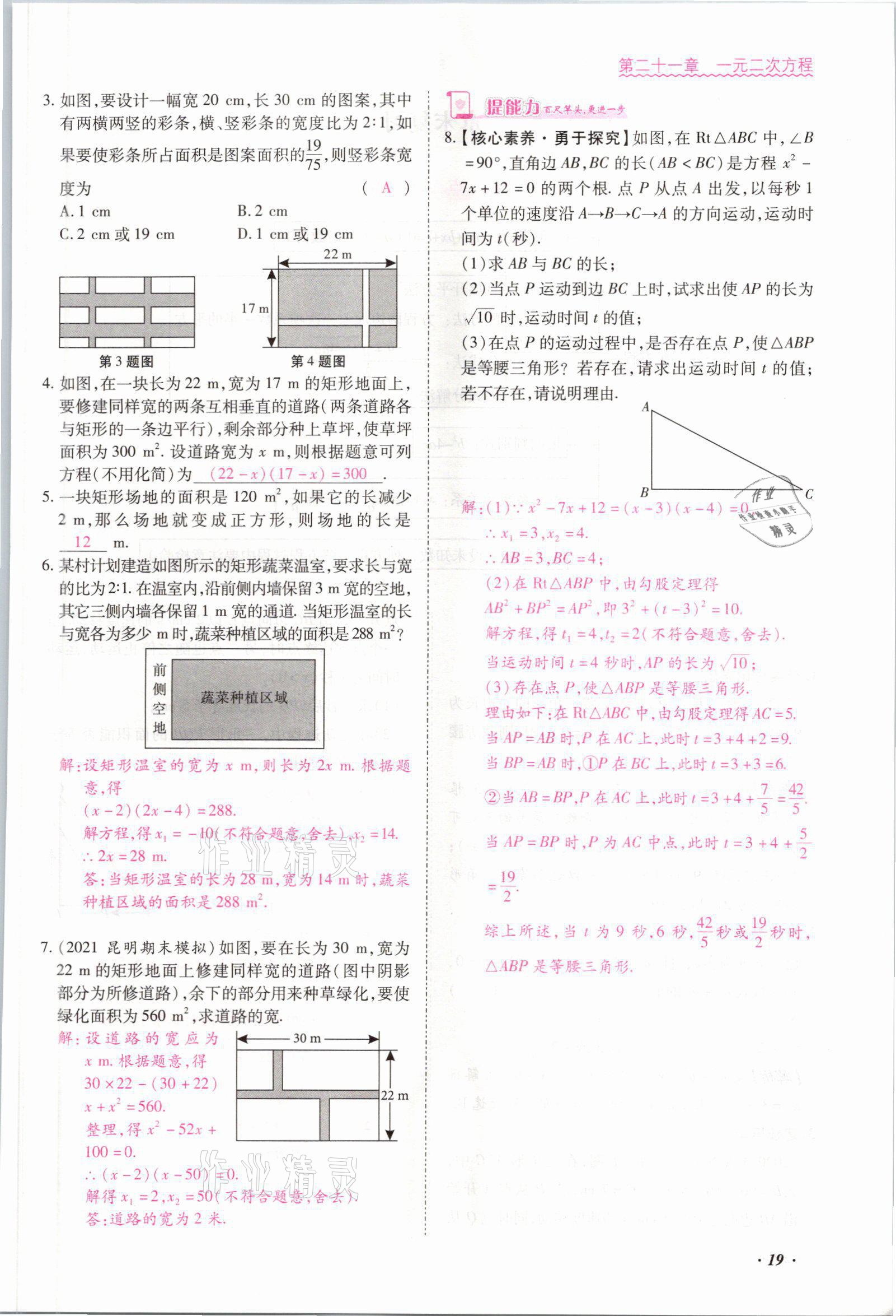 2021年本土攻略九年级数学全一册人教版 参考答案第19页