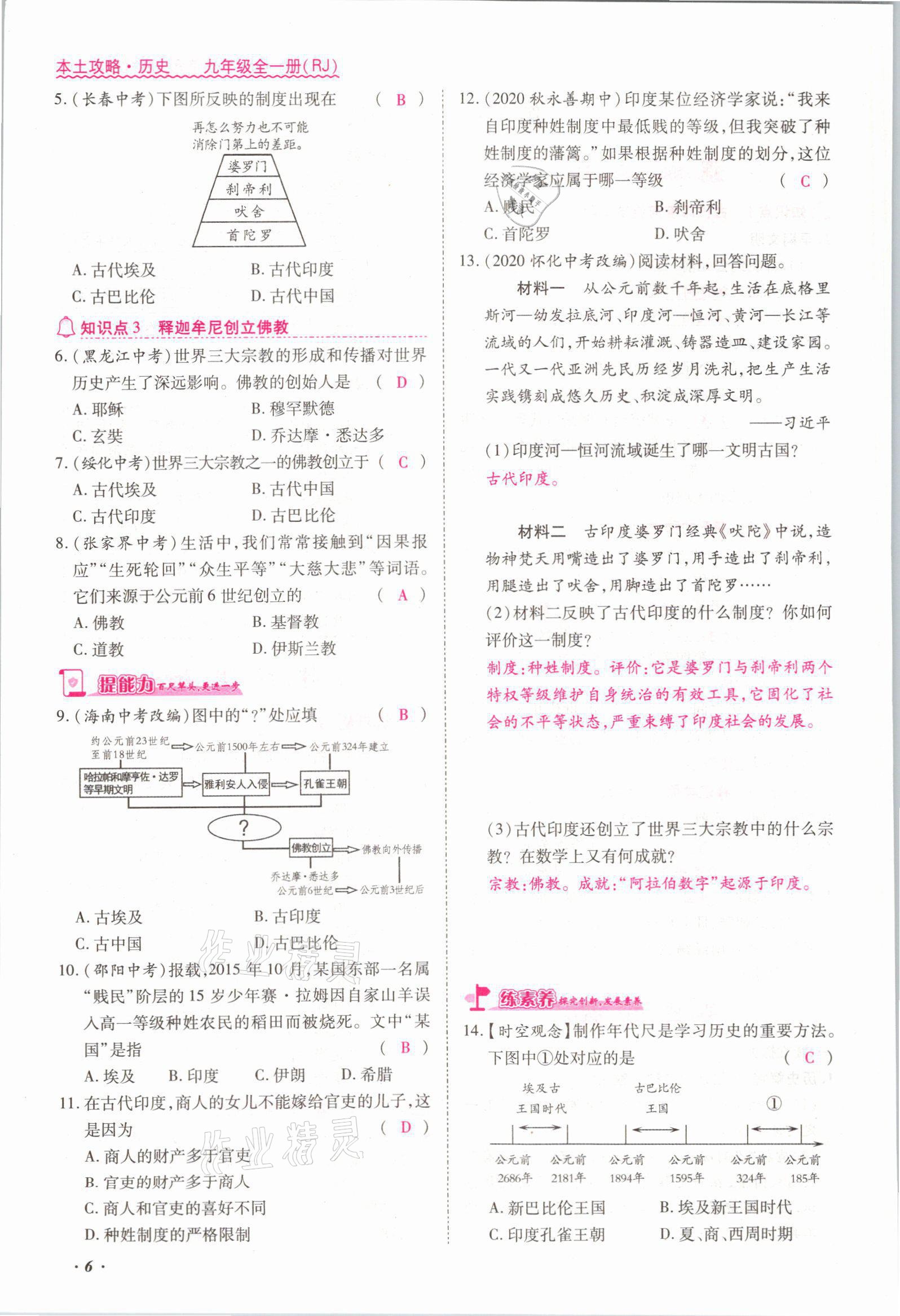 2021年本土攻略九年級歷史全一冊人教版 參考答案第6頁