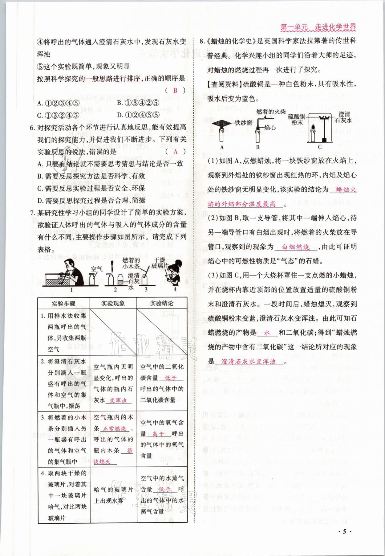 2021年本土攻略九年级化学全一册人教版 参考答案第5页