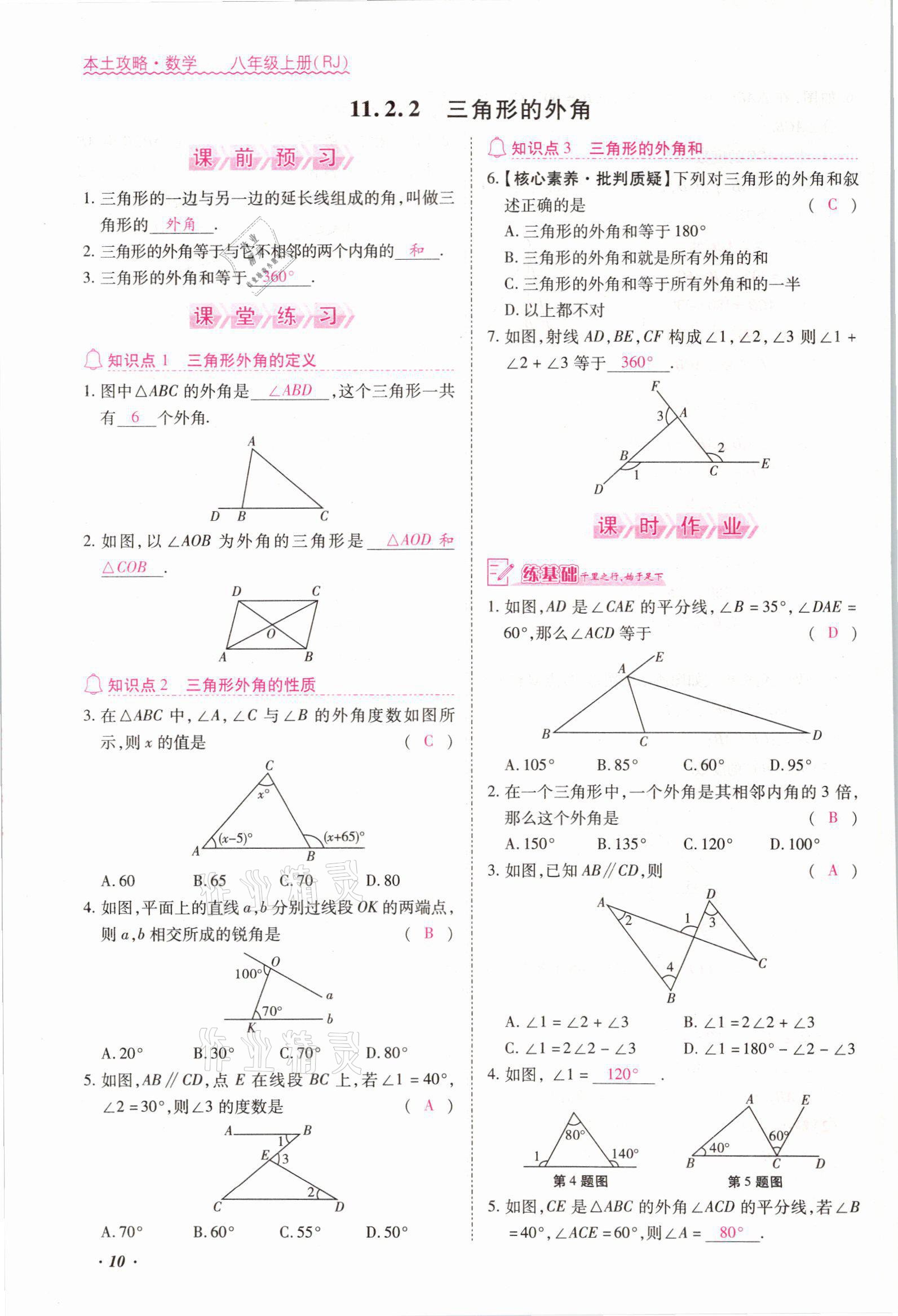 2021年本土攻略八年级数学上册人教版 参考答案第17页