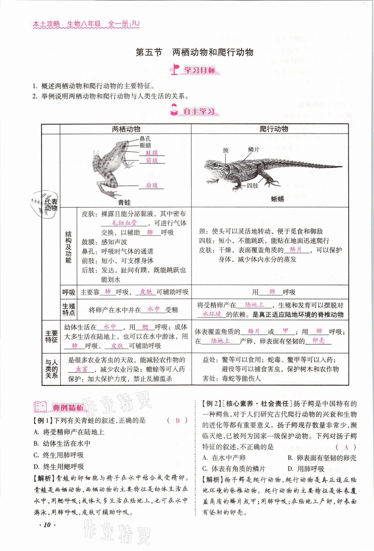 2021年本土攻略八年级生物全一册人教版 参考答案第17页