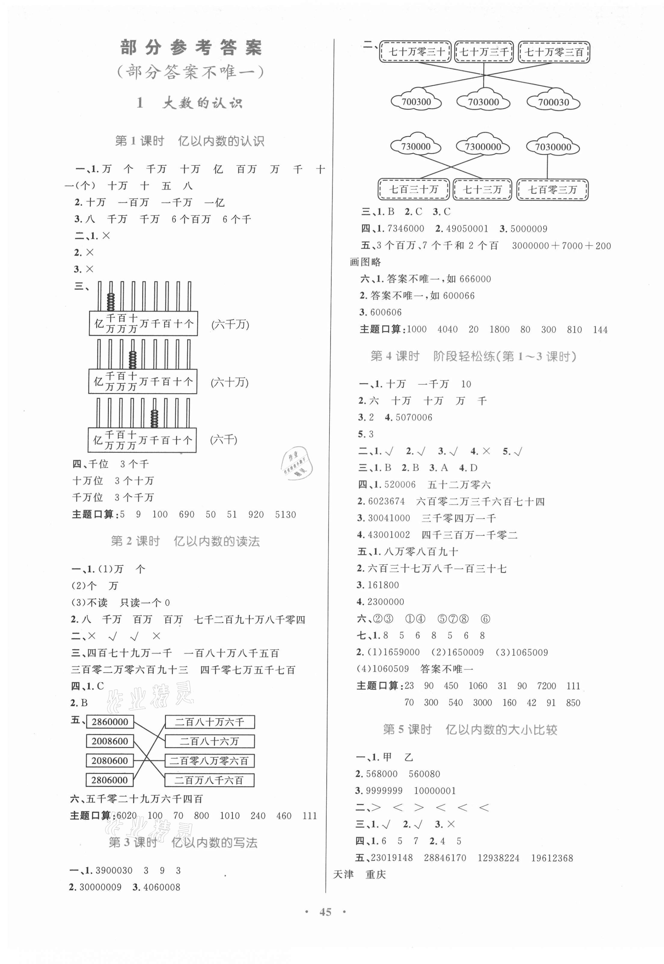 2021年同步學(xué)習(xí)目標(biāo)與檢測四年級數(shù)學(xué)上冊人教版 第1頁