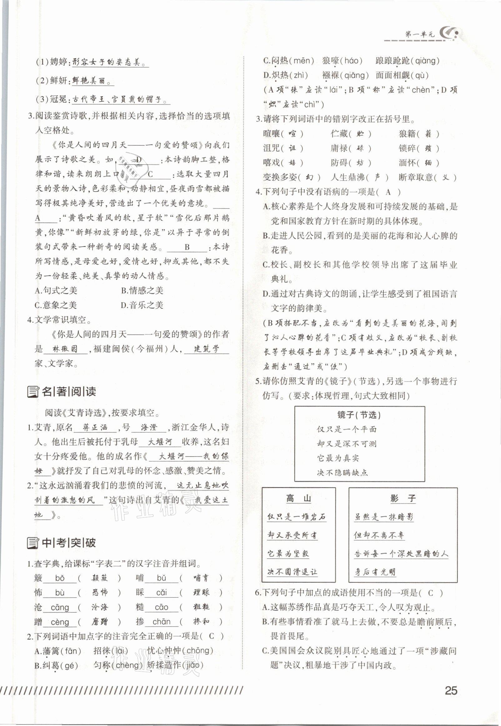 2021年同步寶典1線(xiàn)超越九年級(jí)語(yǔ)文人教版 參考答案第23頁(yè)