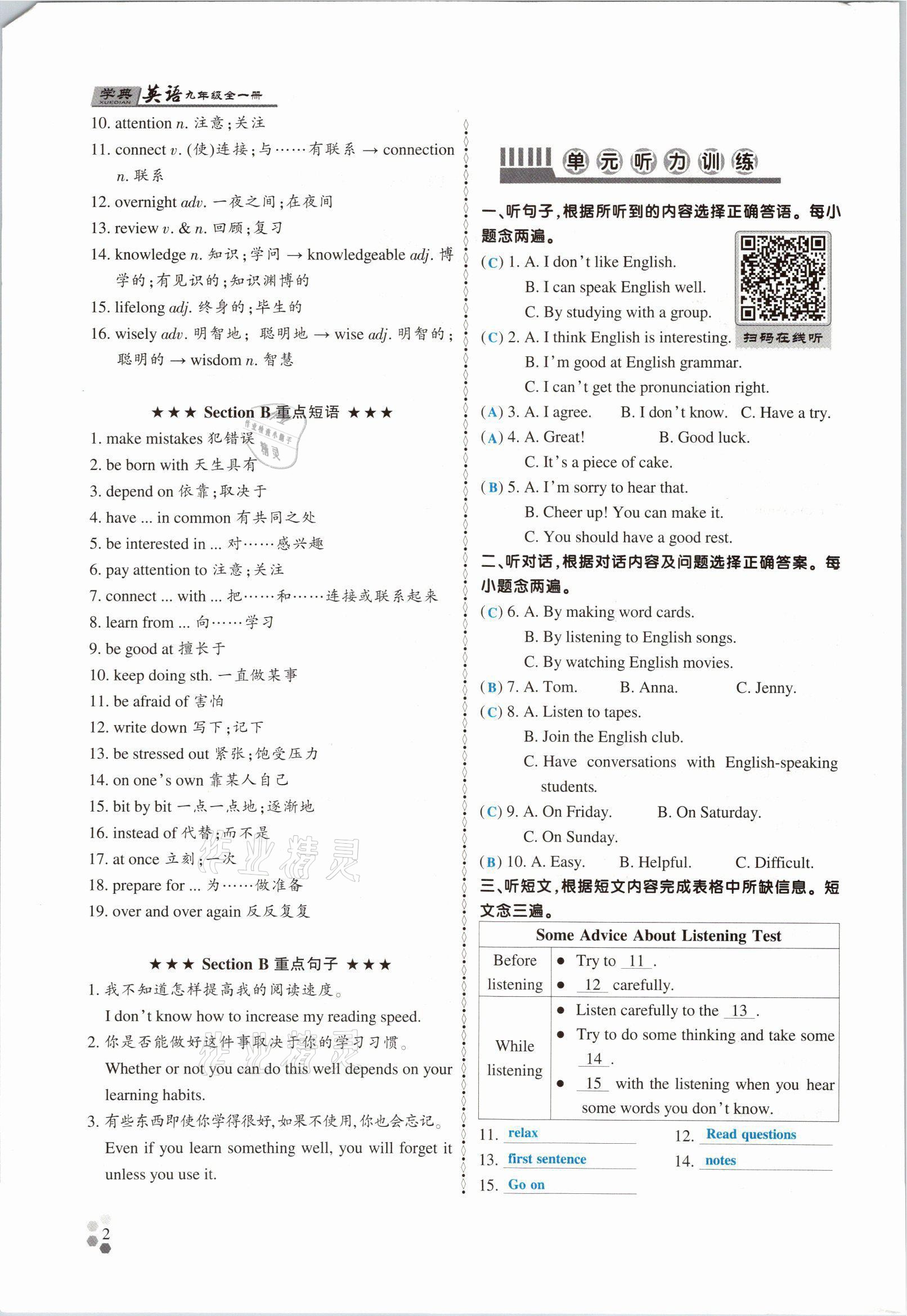 2021年學(xué)典四川九年級(jí)英語(yǔ)全一冊(cè)人教版 參考答案第2頁(yè)