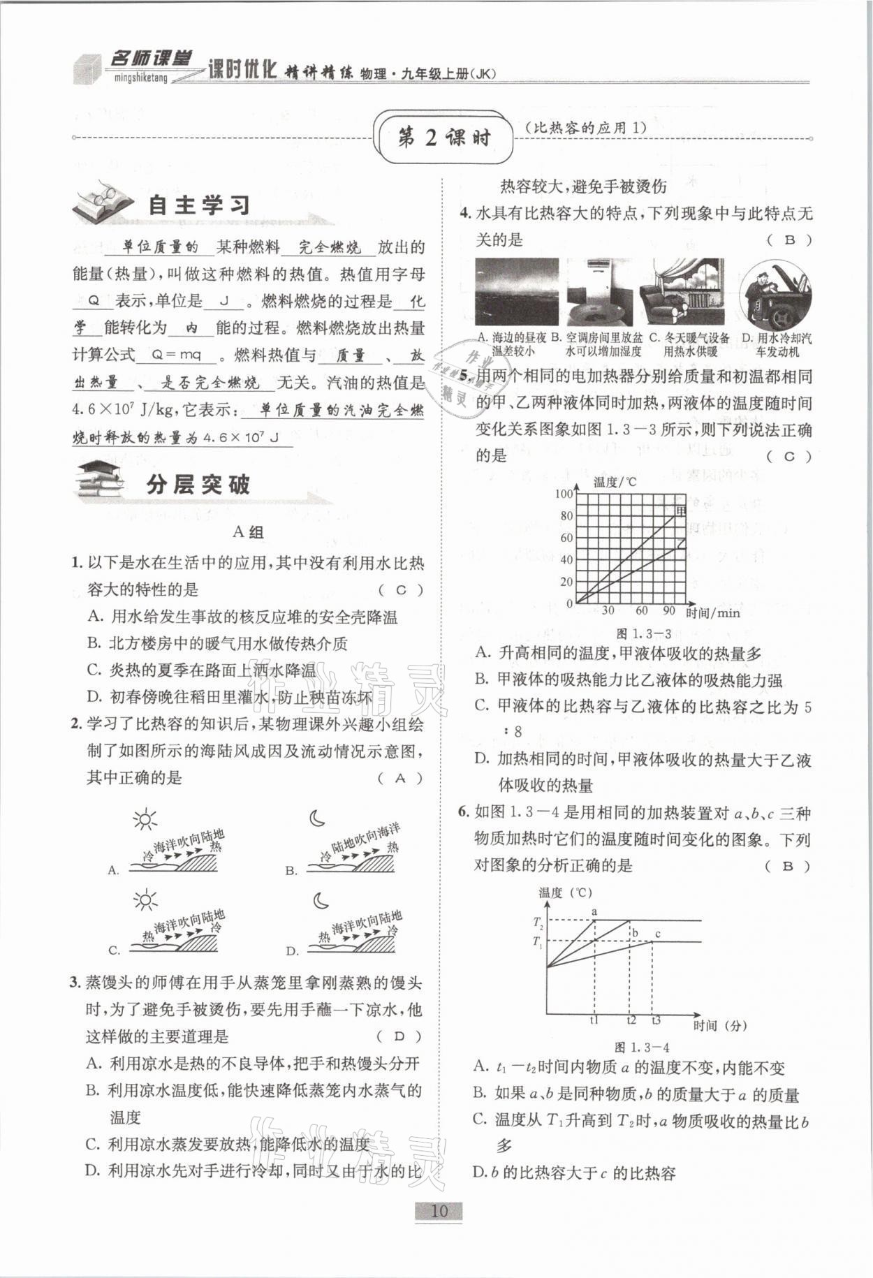 2021年名師課堂課時優(yōu)化精講精練九年級物理上冊教科版 參考答案第10頁