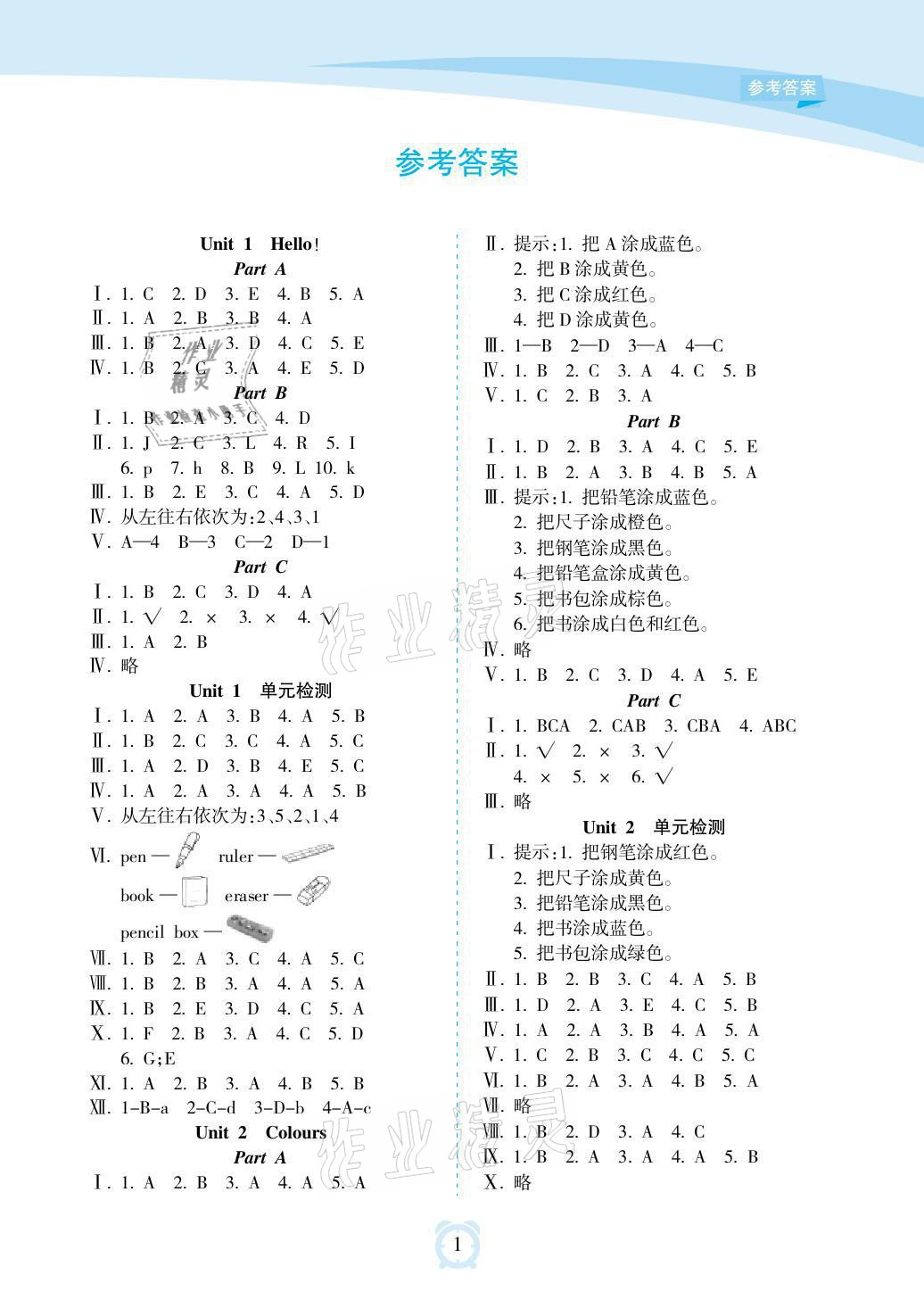 2021年新課程學習指導三年級英語上冊人教版海南出版社 參考答案第1頁