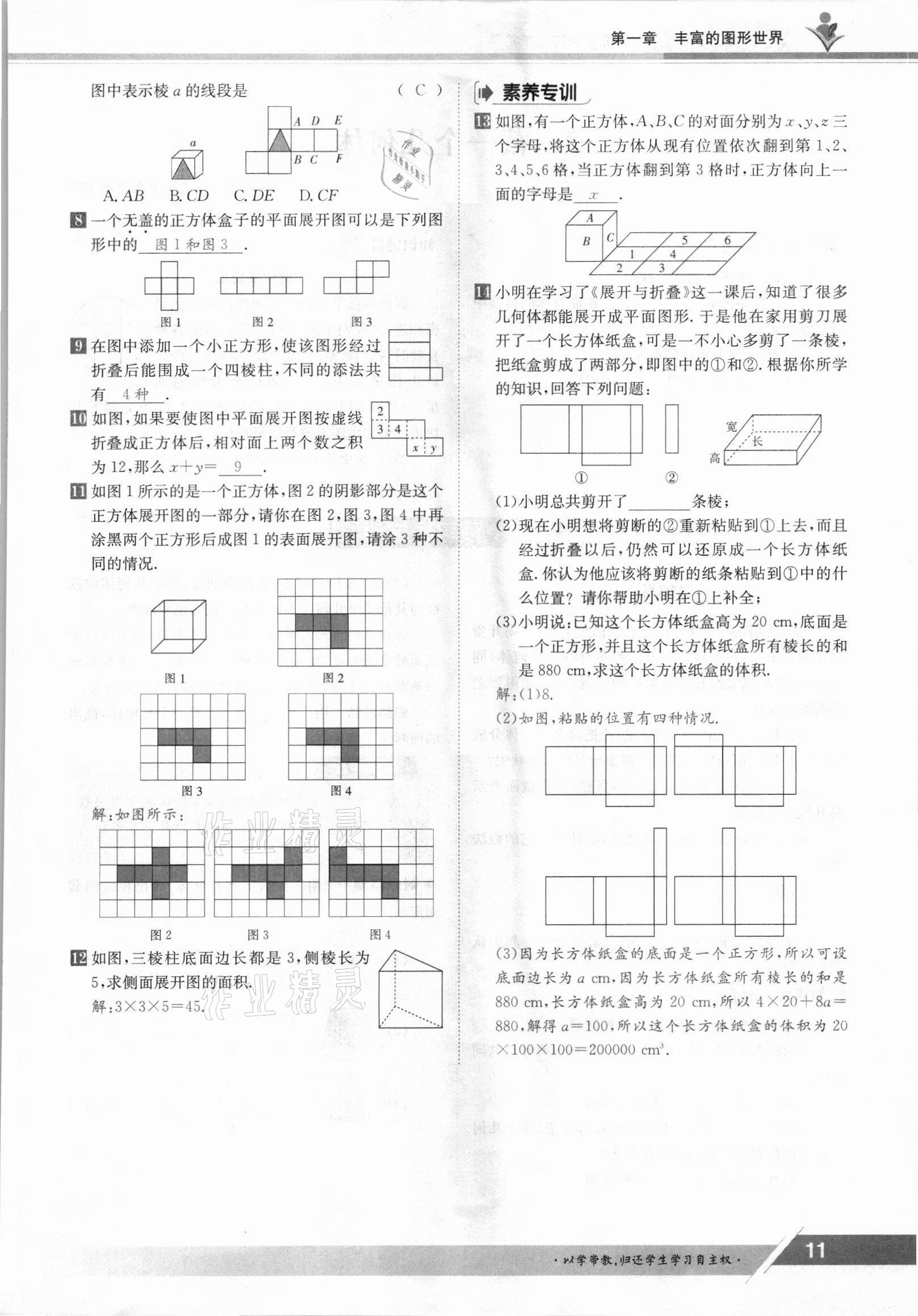 2021年金太阳导学测评七年级数学上册北师大版 参考答案第11页