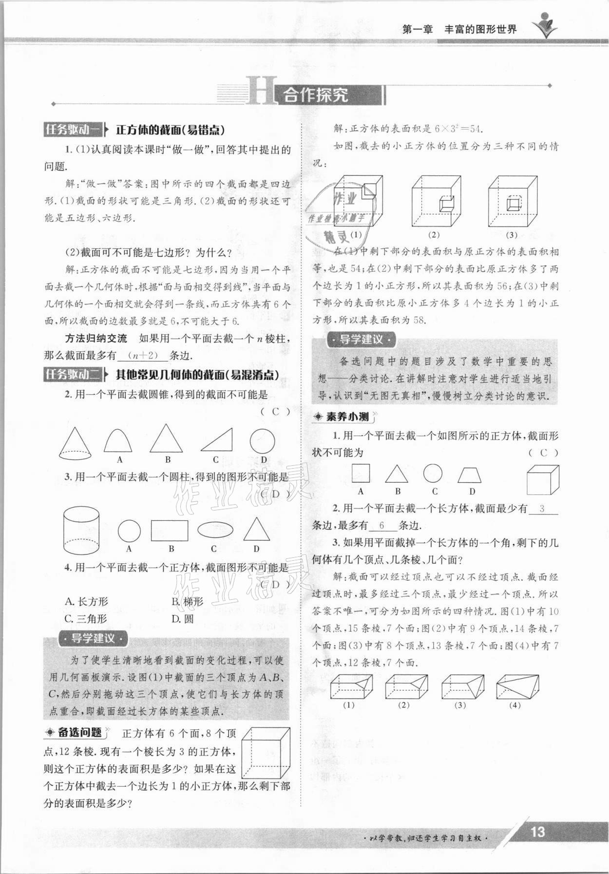 2021年金太阳导学测评七年级数学上册北师大版 参考答案第13页