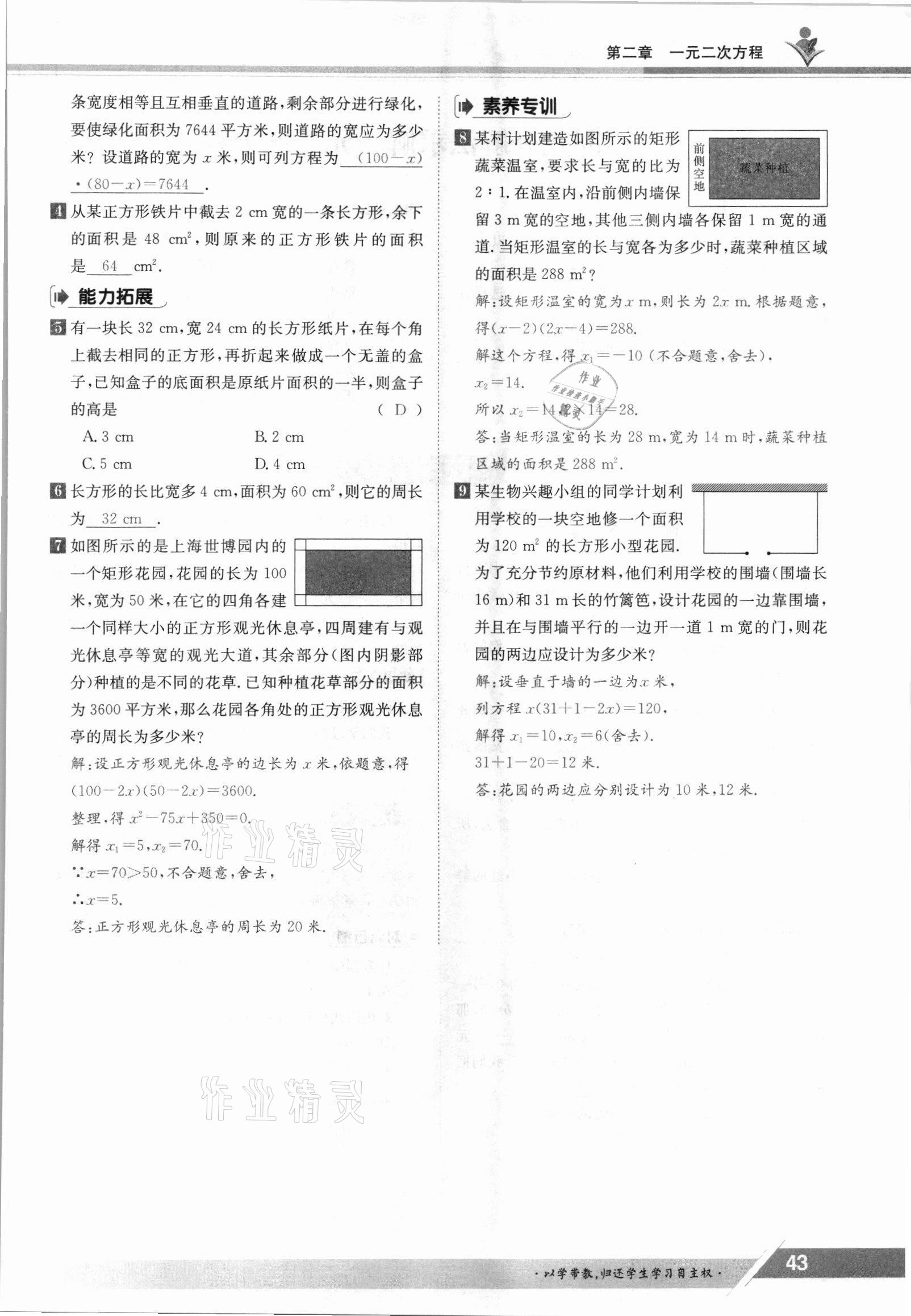 2021年金太阳导学测评九年级数学全一册北师大版 参考答案第43页